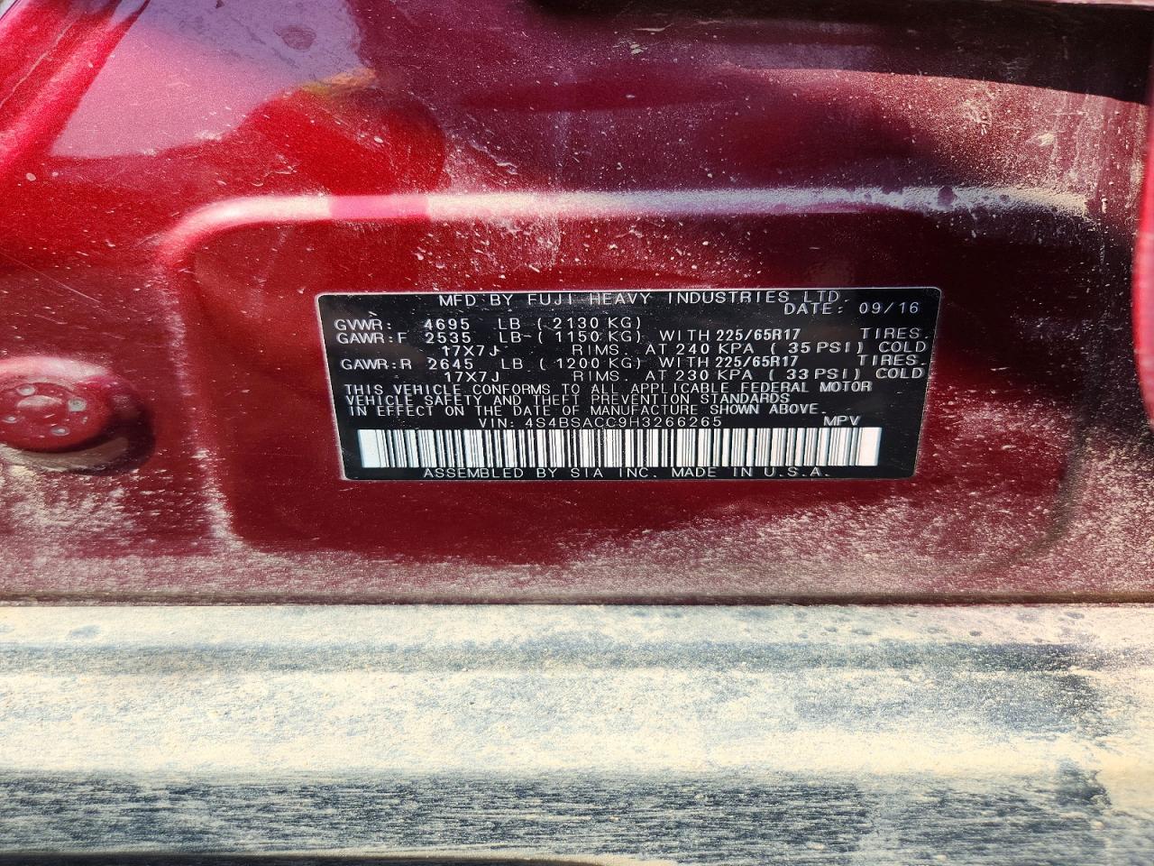 2017 Subaru Outback 2.5i Premium Maroon vin: 4S4BSACC9H3266265