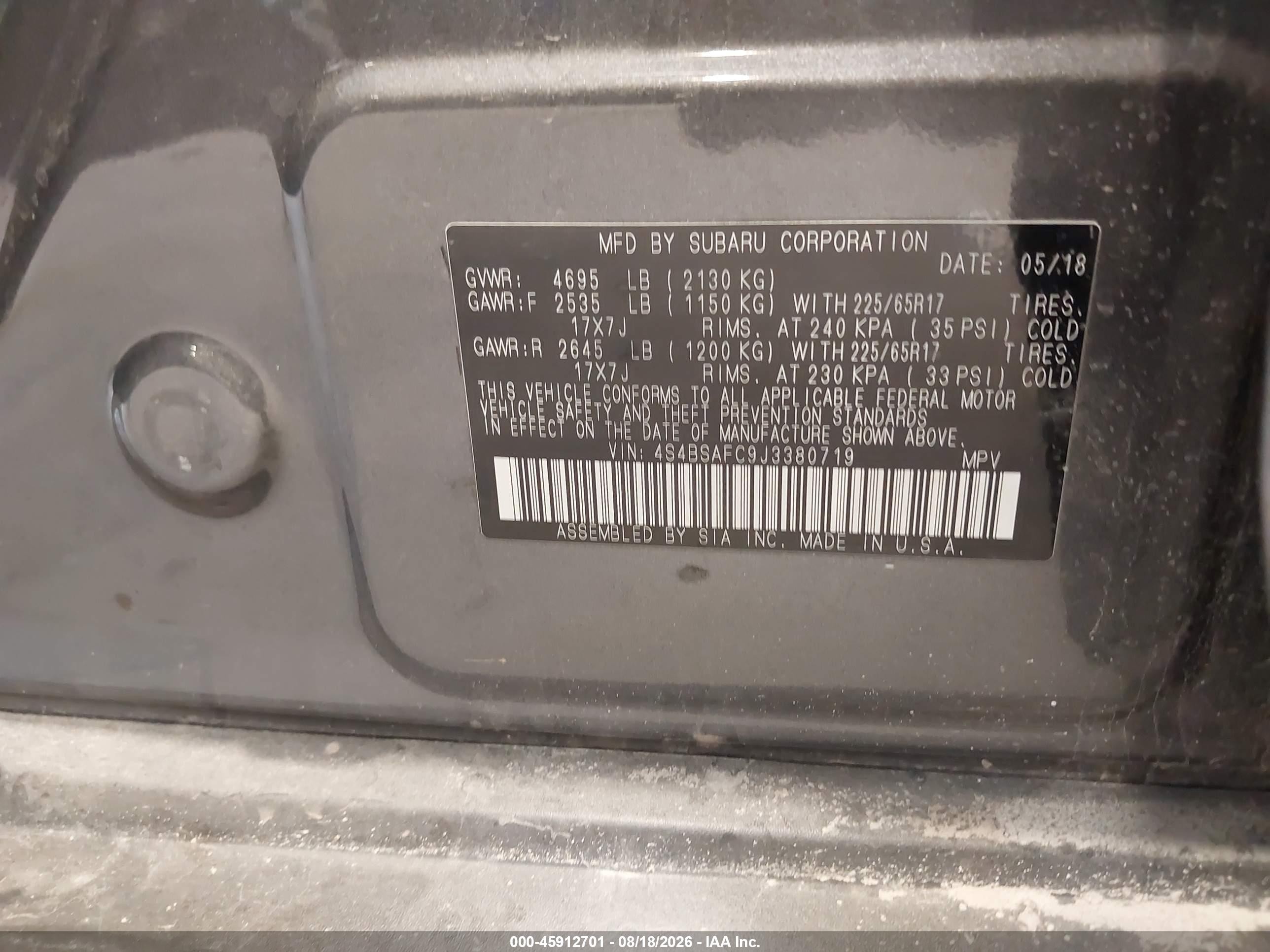2018 Subaru Outback 2.5i Premium Gray vin: 4S4BSAFC9J3380719