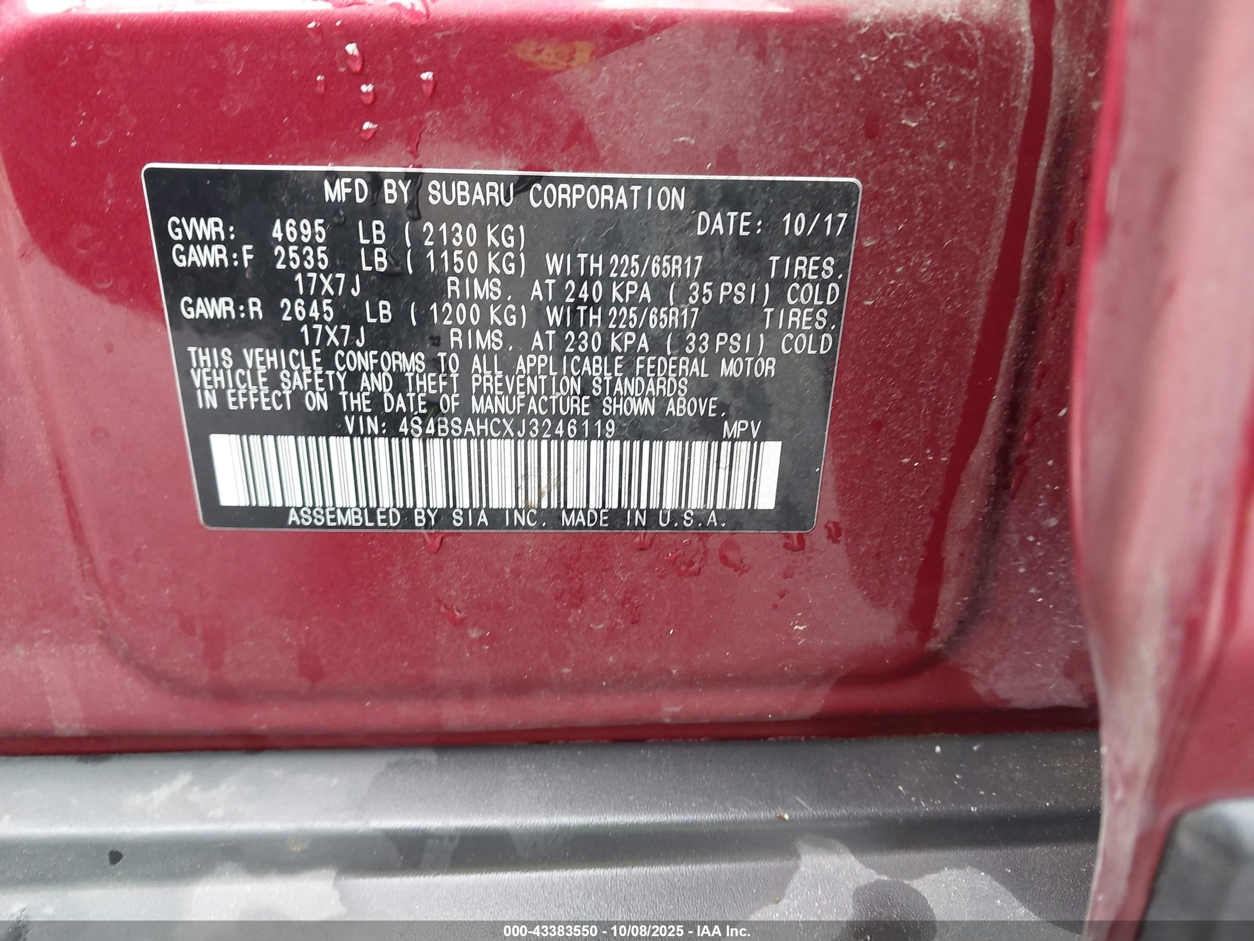 2018 Subaru Outback 2.5i Premium Red vin: 4S4BSAHCXJ3246119