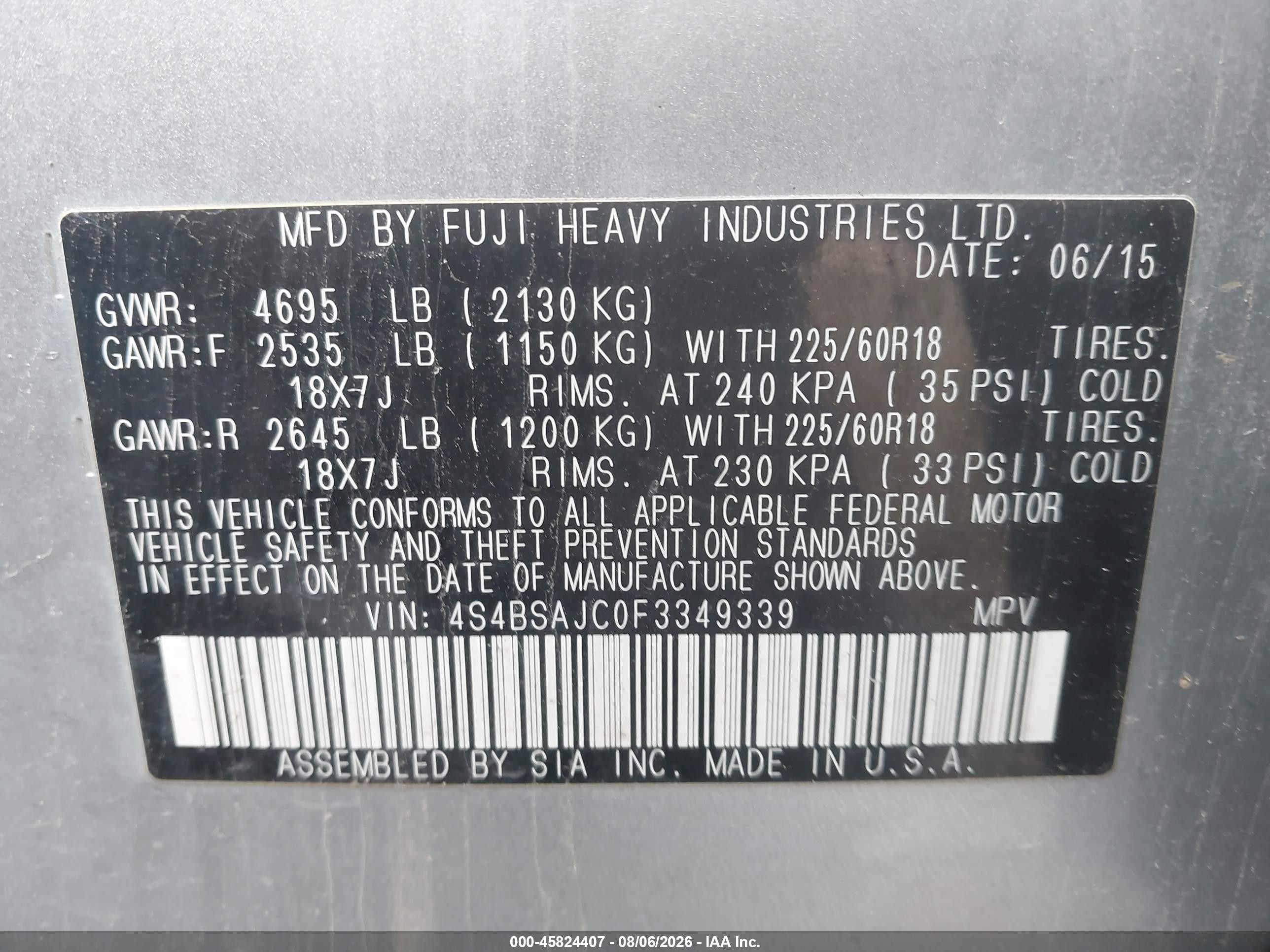 2015 Subaru Outback 2.5i Limited Синий vin: 4S4BSAJC0F3349339