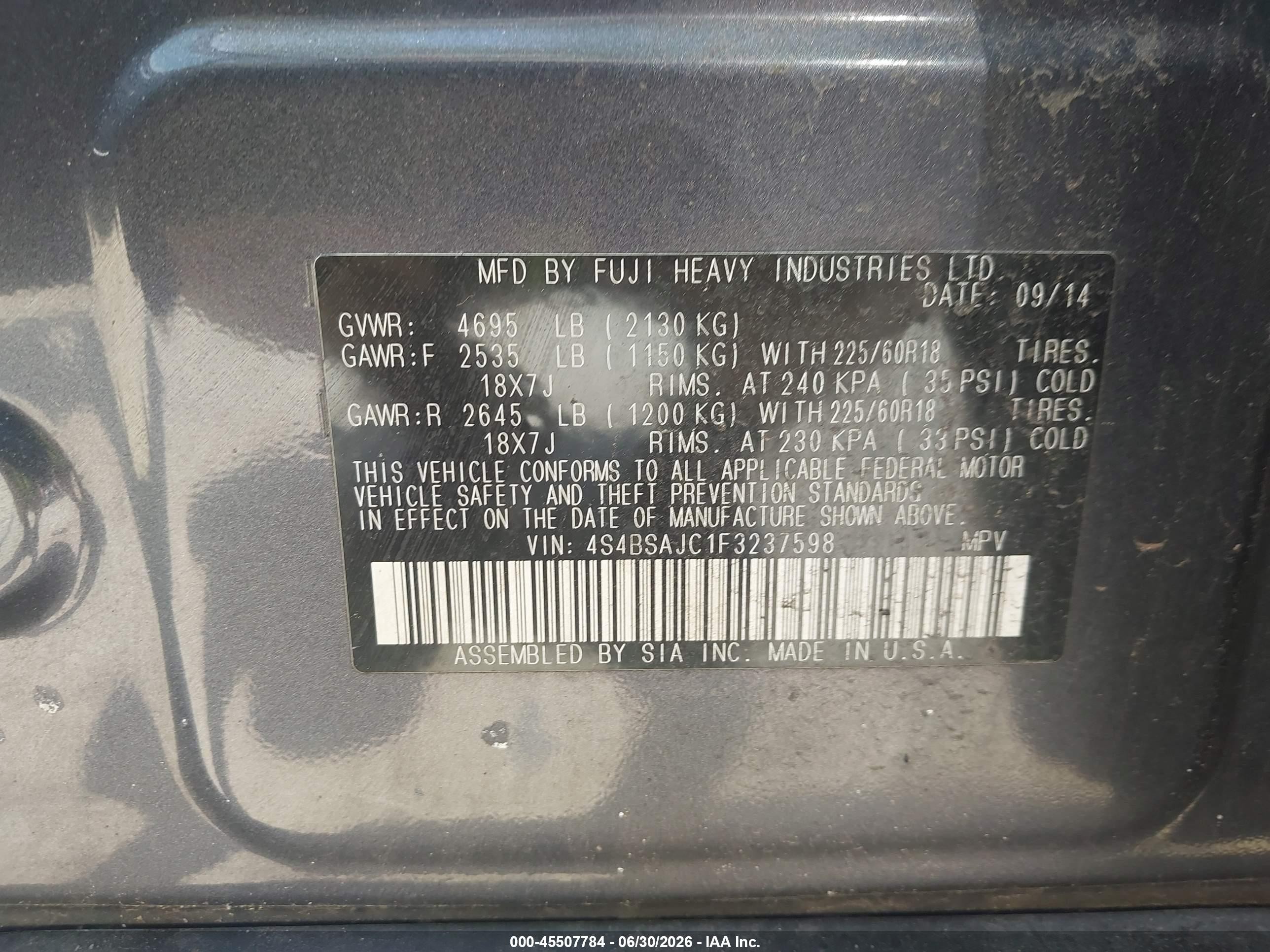 2015 Subaru Outback 2.5i Limited Gray vin: 4S4BSAJC1F3237598