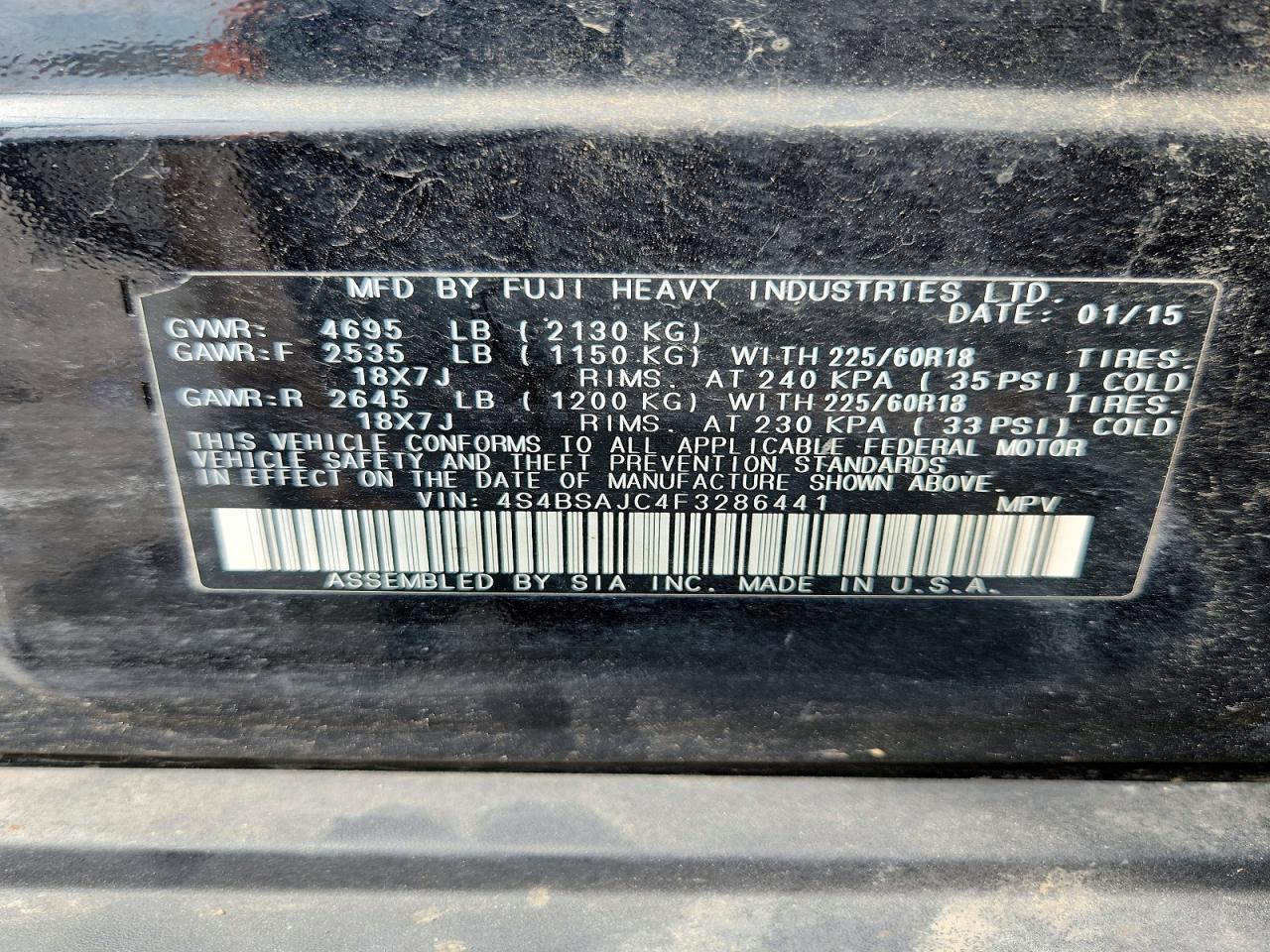 2015 Subaru Outback 2.5i Limited Черный vin: 4S4BSAJC4F3286441