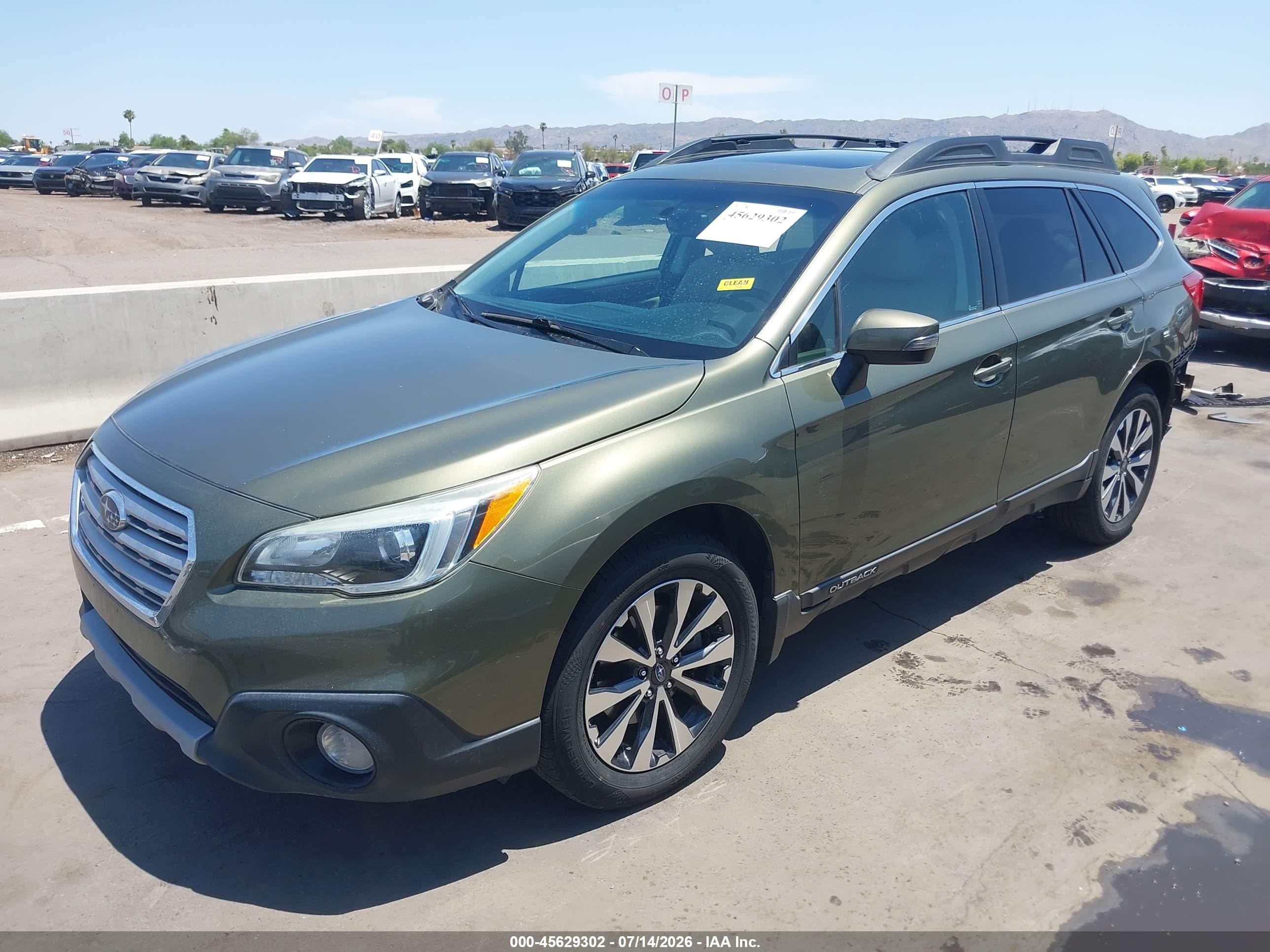 2015 Subaru Outback 2.5i Limited Green vin: 4S4BSALC6F3256628
