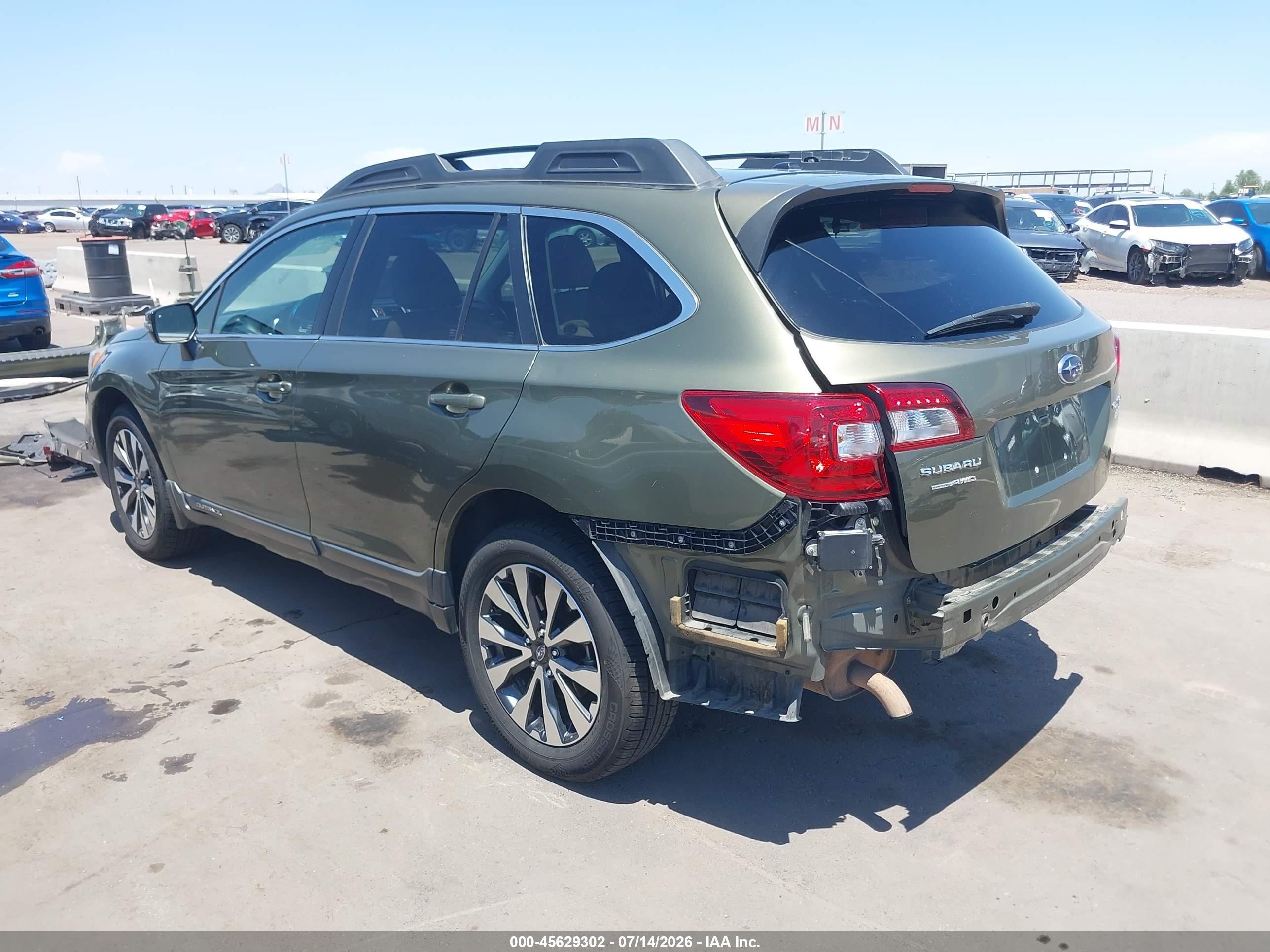 2015 Subaru Outback 2.5i Limited Green vin: 4S4BSALC6F3256628