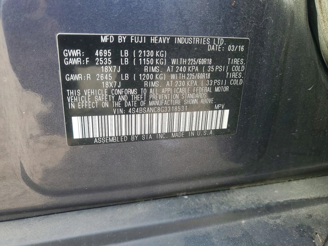 2016 Subaru Outback 2.5i Limited Gray vin: 4S4BSANC8G3318531