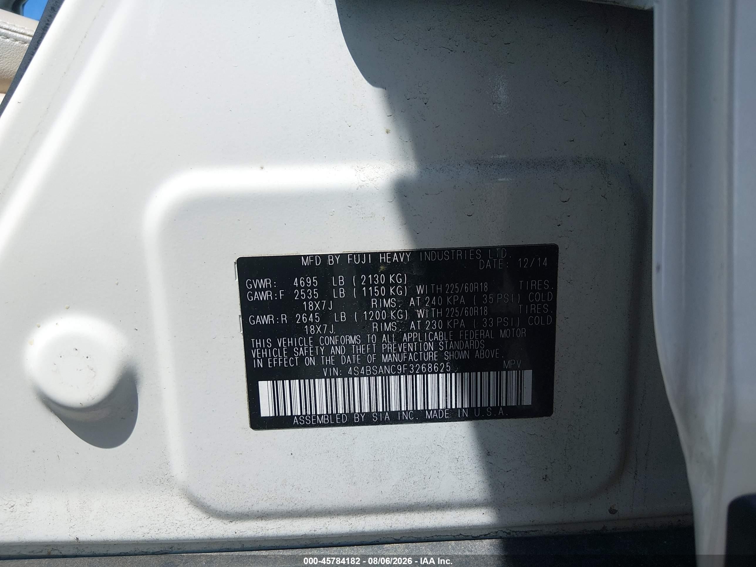 2015 Subaru Outback 2.5i Limited Silver vin: 4S4BSANC9F3268625