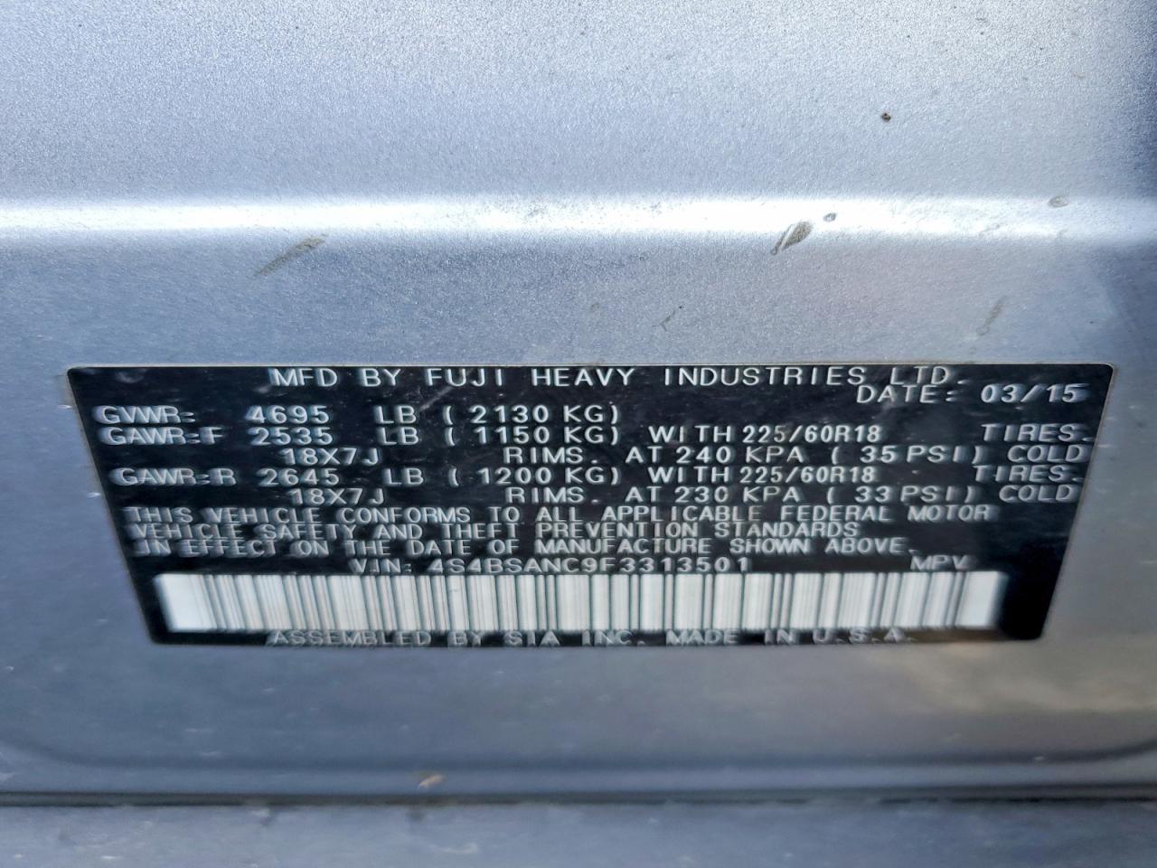 2015 Subaru Outback 2.5i Limited Silver vin: 4S4BSANC9F3313501