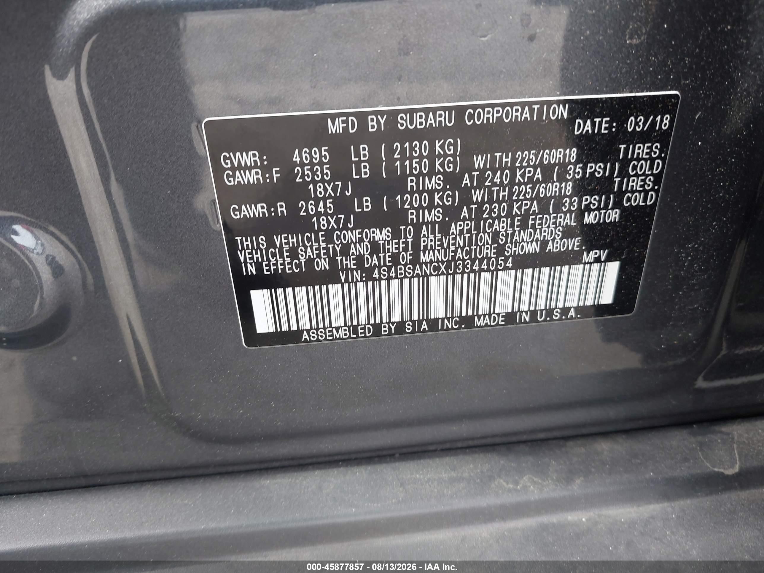 2018 Subaru Outback 2.5i Limited Gray vin: 4S4BSANCXJ3344054