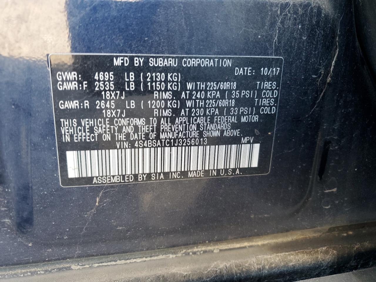 2018 Subaru Outback Touring Blue vin: 4S4BSATC1J3256013