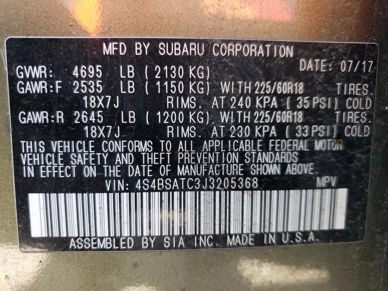 2018 Subaru Outback Touring Green vin: 4S4BSATC3J3205368