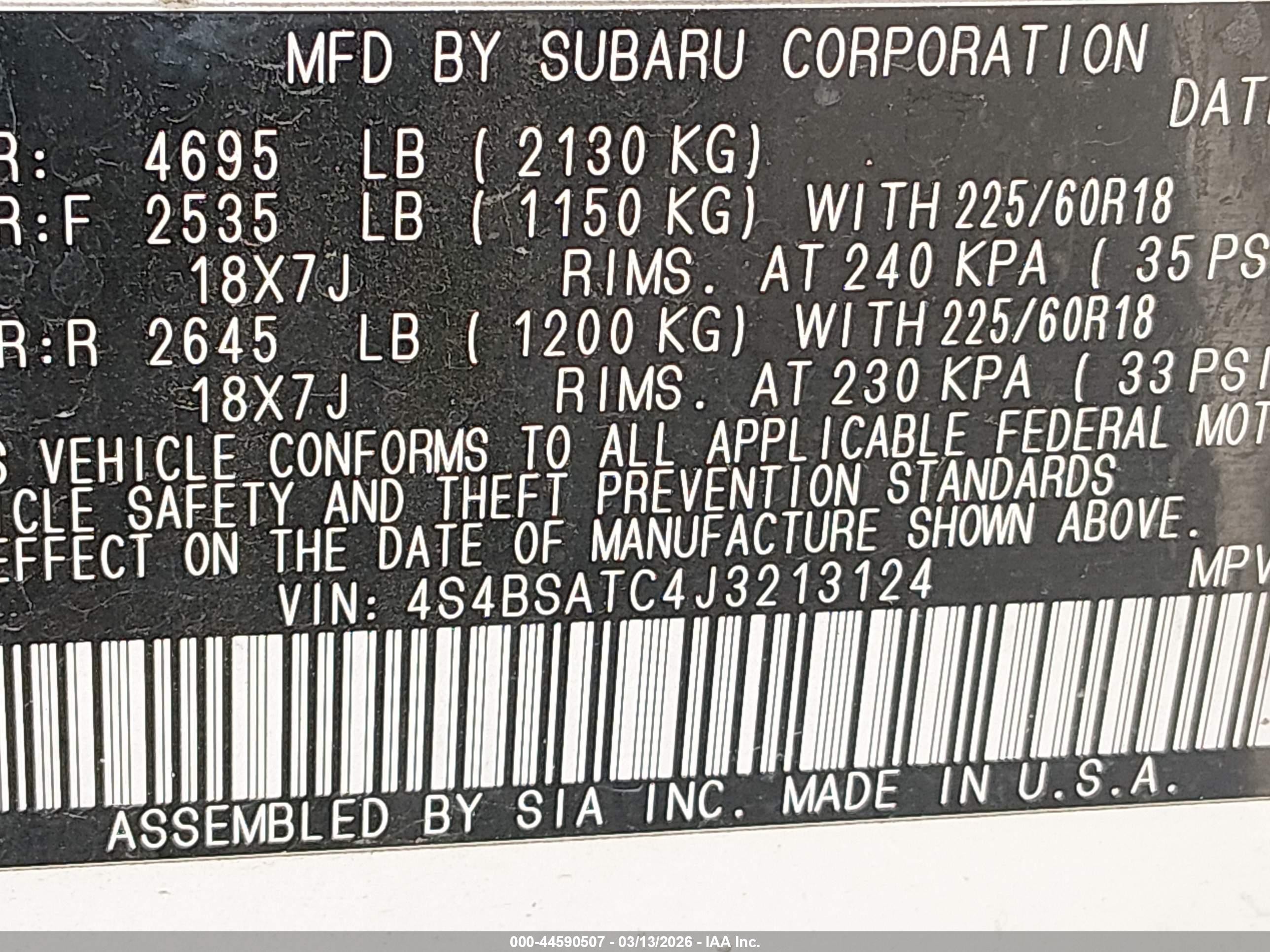 2018 Subaru Outback 2.5i Touring White vin: 4S4BSATC4J3213124