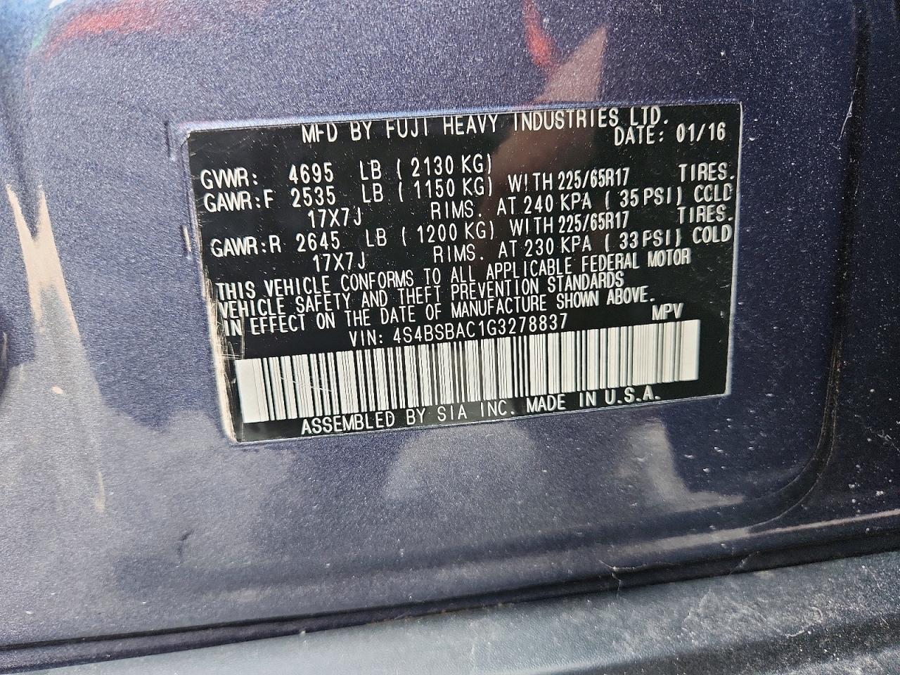 2016 Subaru Outback 2.5i Gray vin: 4S4BSBAC1G3278837