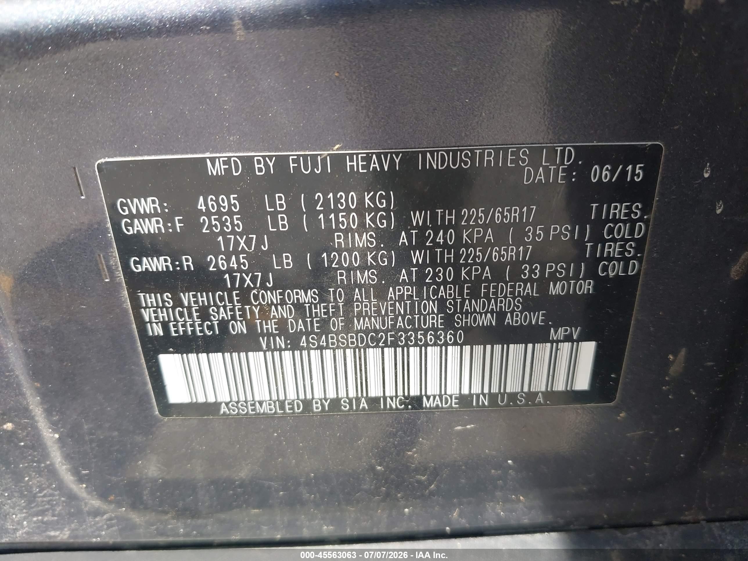 2015 Subaru Outback 2.5i Premium Gray vin: 4S4BSBDC2F3356360