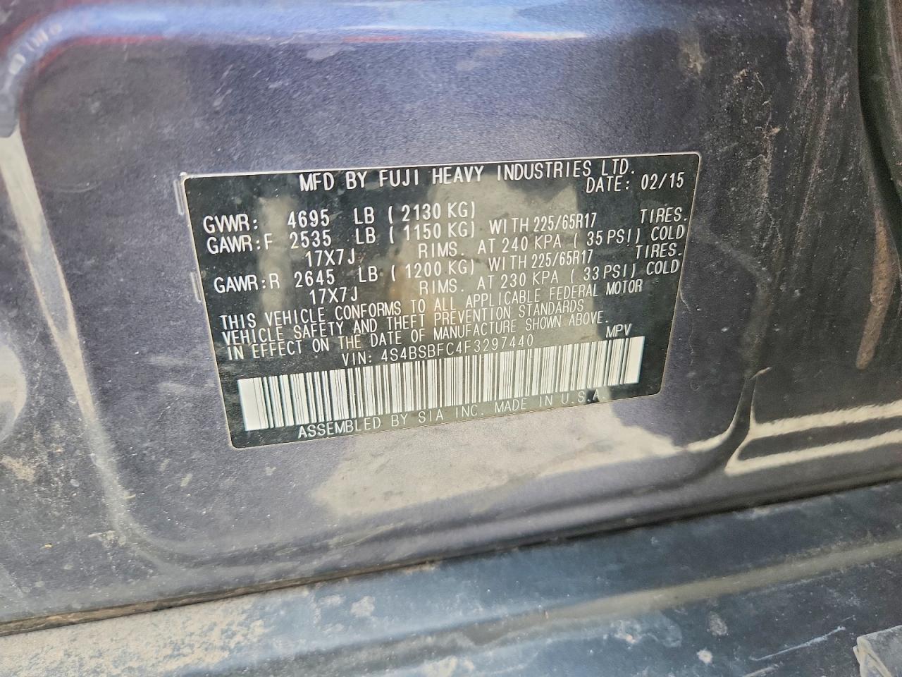 2015 Subaru Outback 2.5i Premium Blue vin: 4S4BSBFC4F3297440