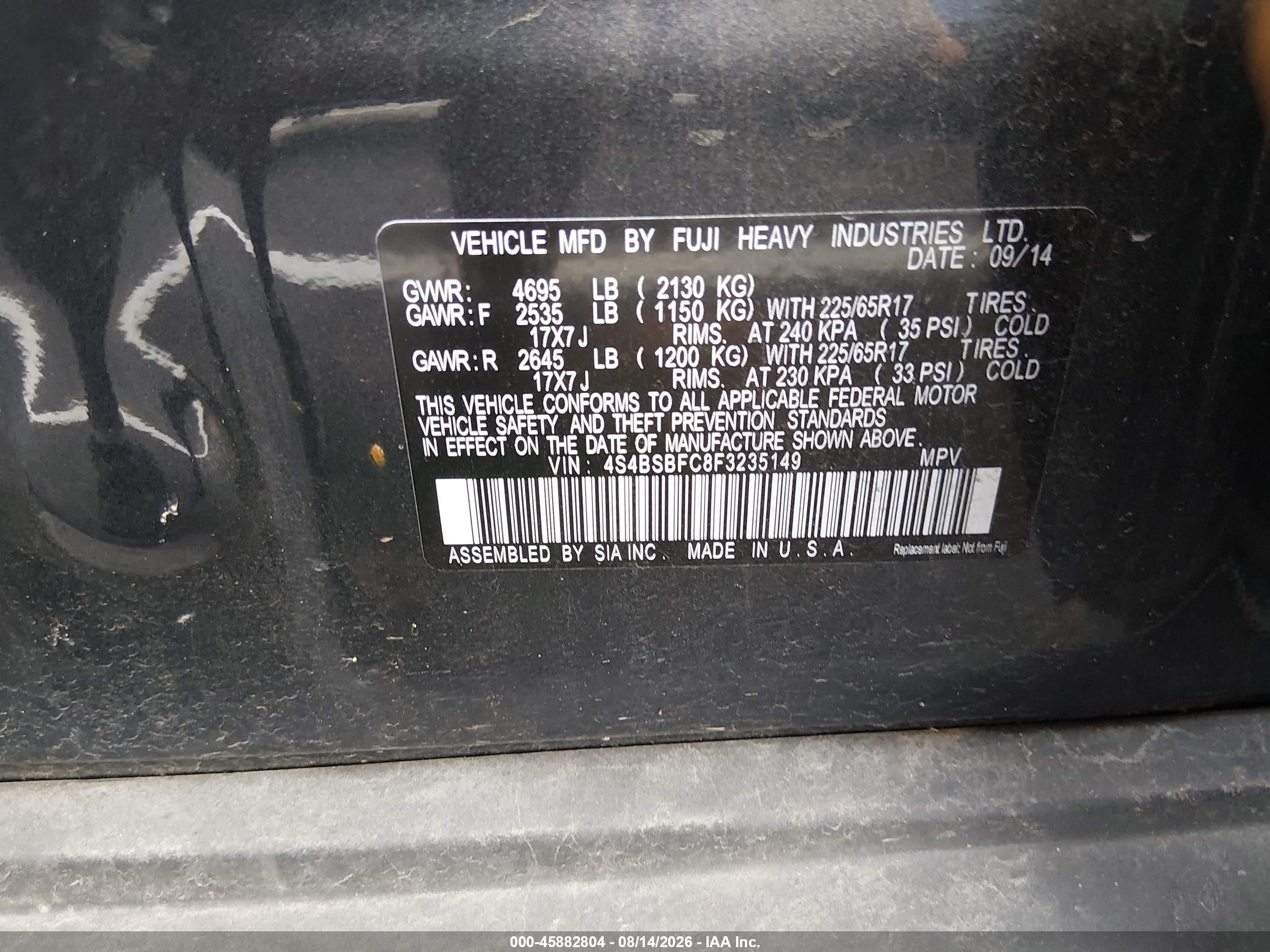 2015 Subaru Outback 2.5i Premium Gray vin: 4S4BSBFC8F3235149
