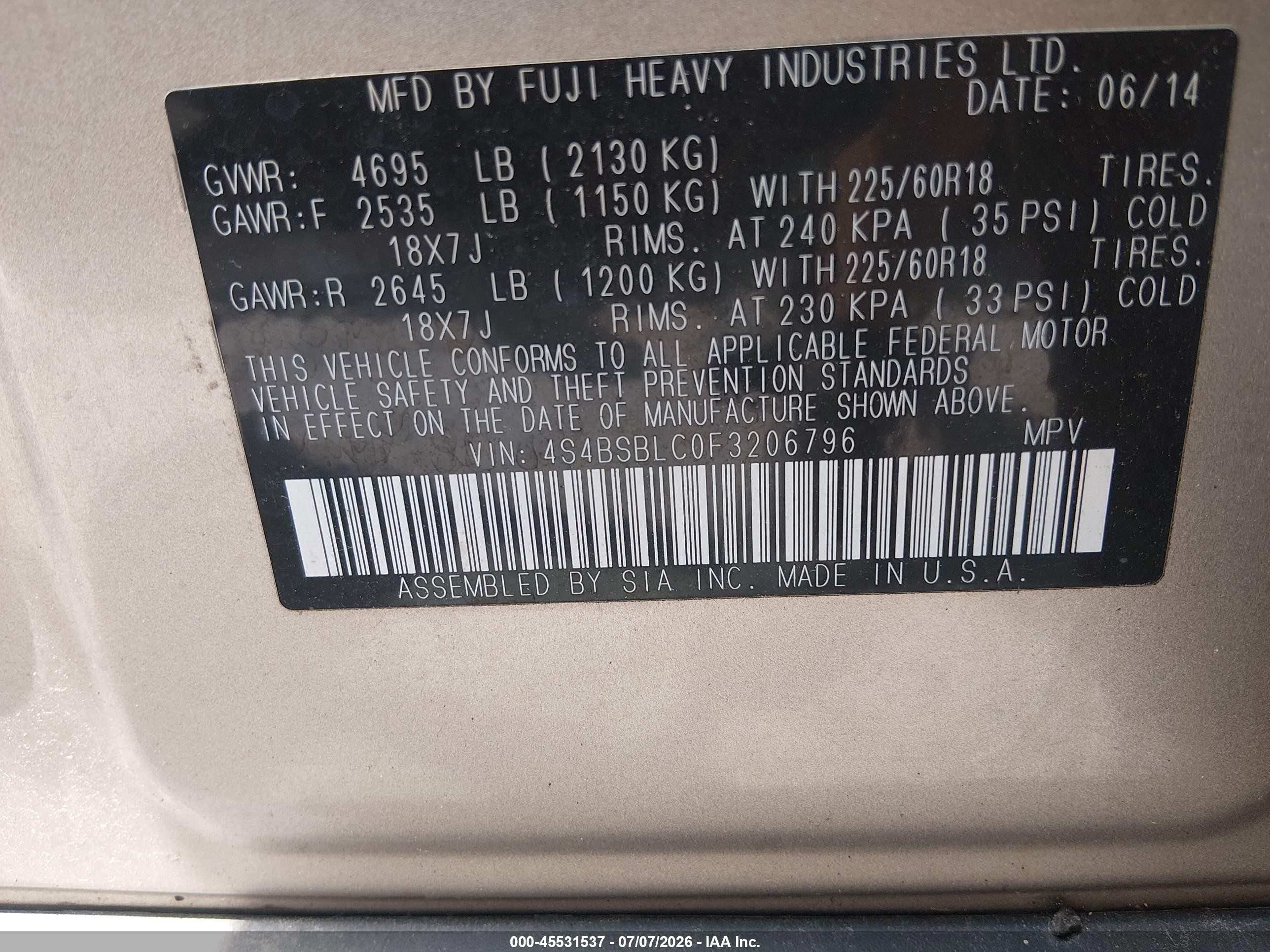2015 Subaru Outback 2.5i Limited Silver vin: 4S4BSBLC0F3206796