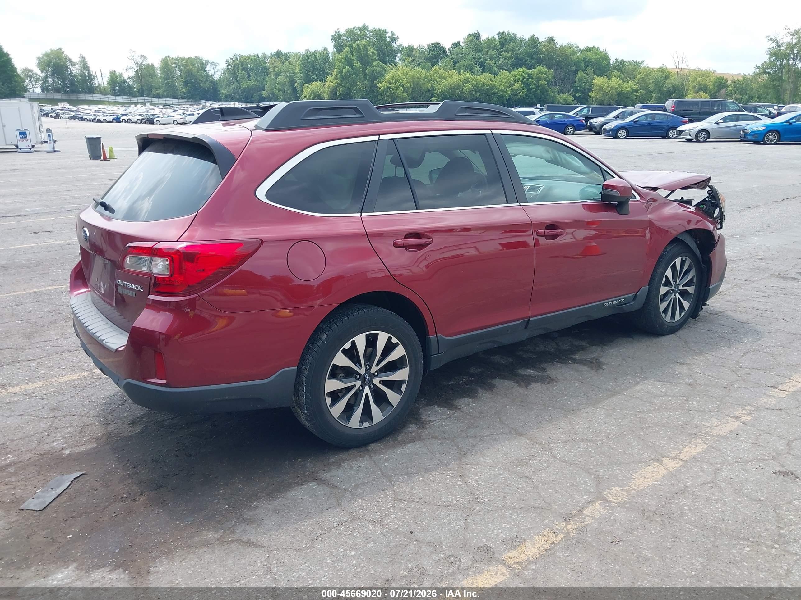 2016 Subaru Outback 2.5i Limited Бордовый vin: 4S4BSBNC9G3344206