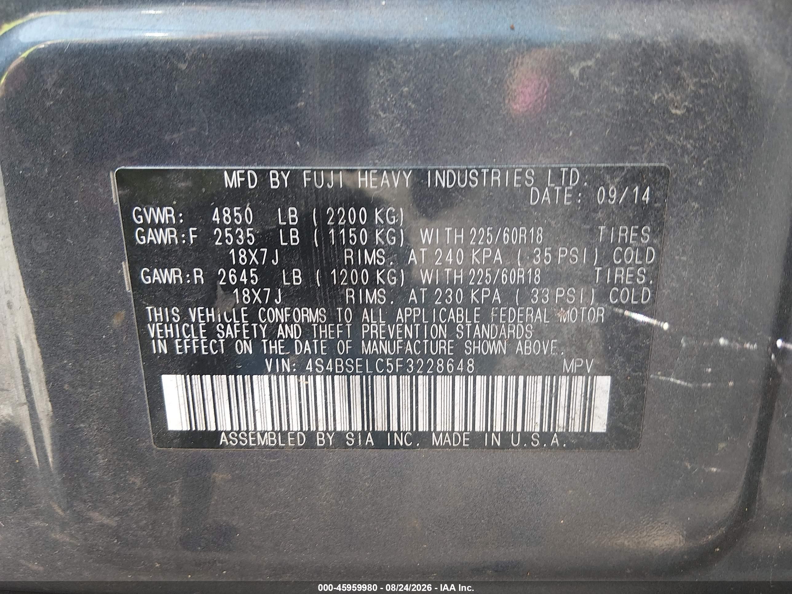 2015 Subaru Outback 3.6r Limited Gray vin: 4S4BSELC5F3228648