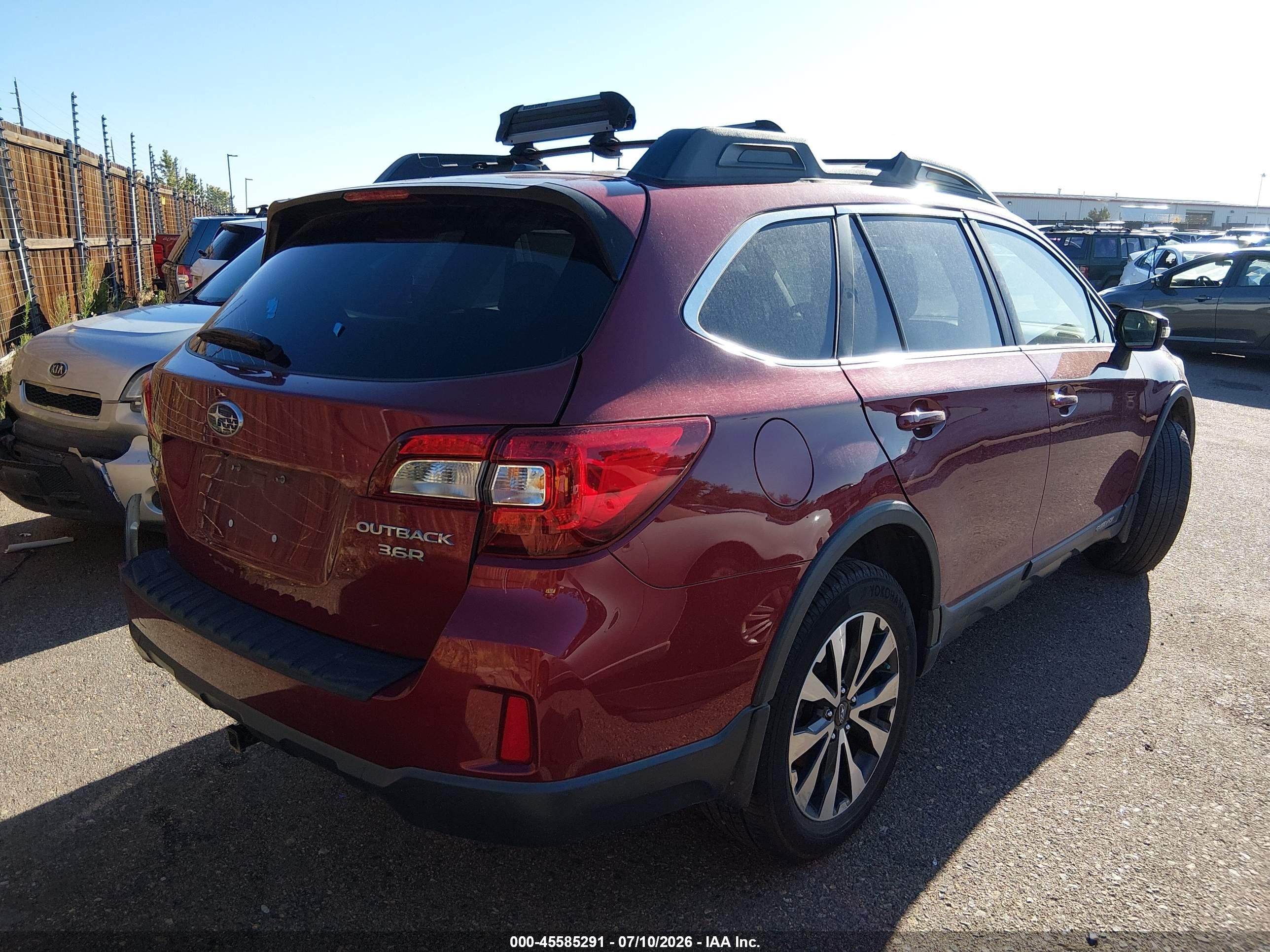2015 Subaru Outback 3.6r Limited Red vin: 4S4BSELC7F3262221