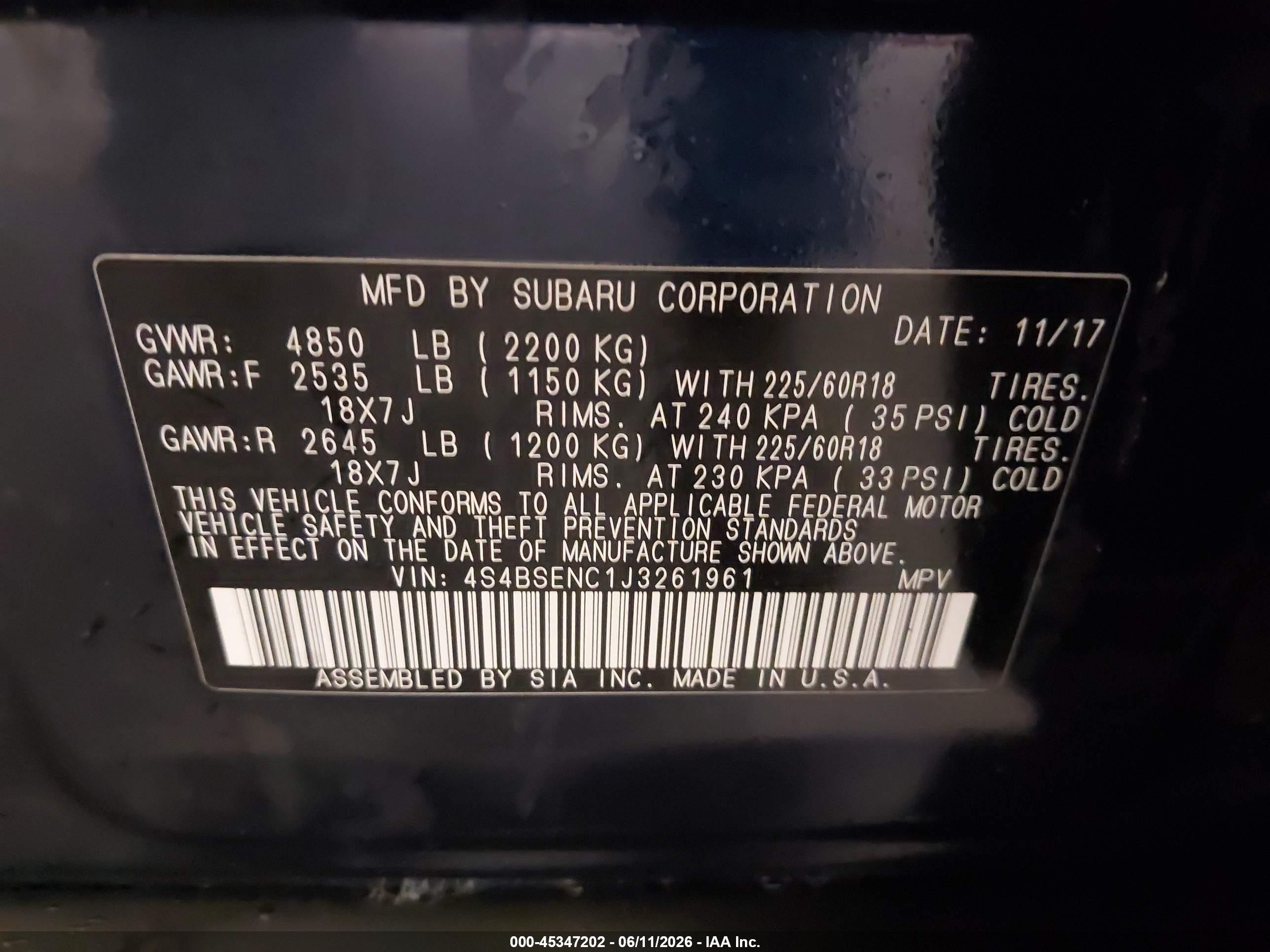 2018 Subaru Outback 3.6r Limited Blue vin: 4S4BSENC1J3261961