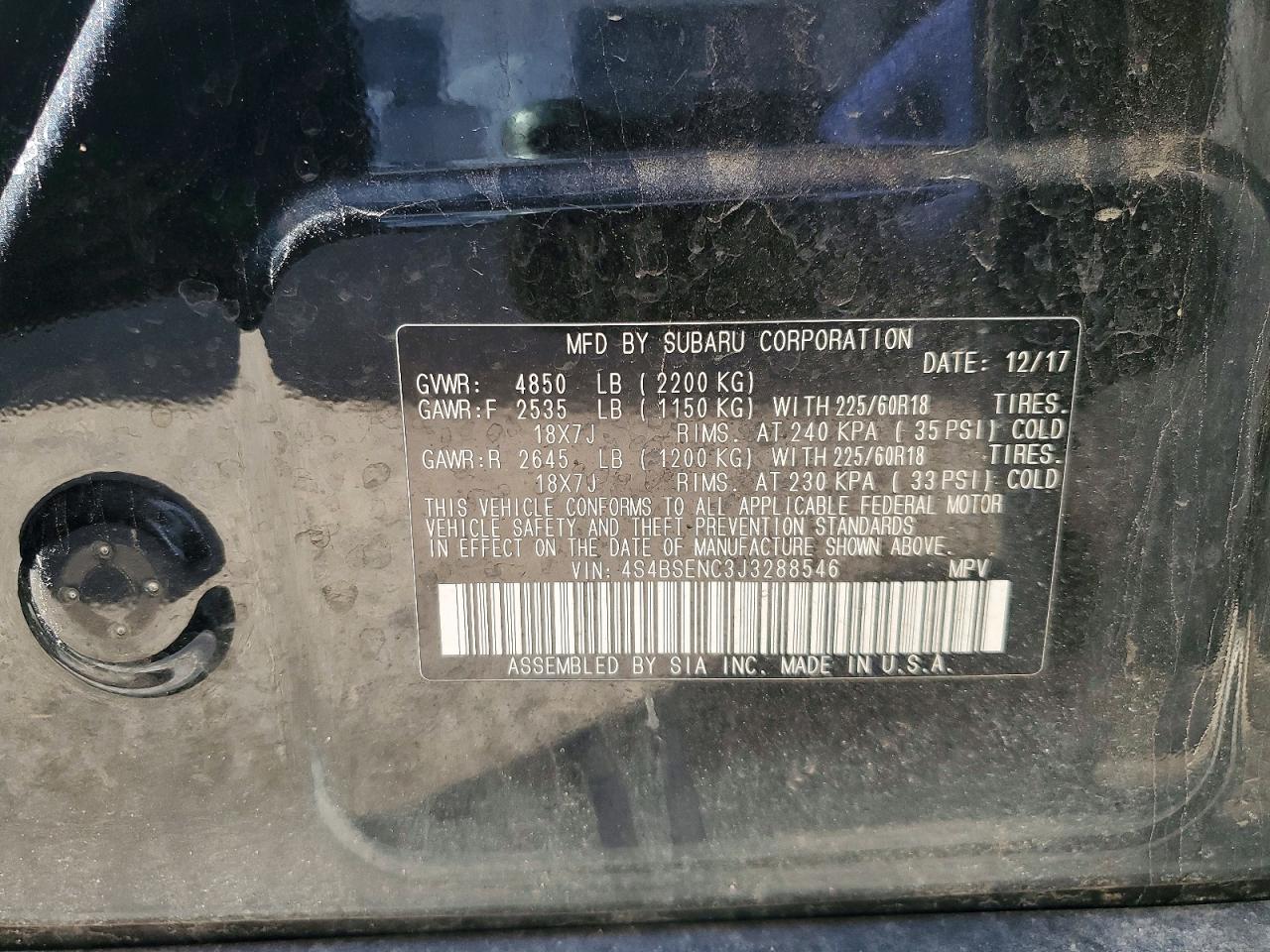 2018 Subaru Outback 3.6r Limited Black vin: 4S4BSENC3J3288546