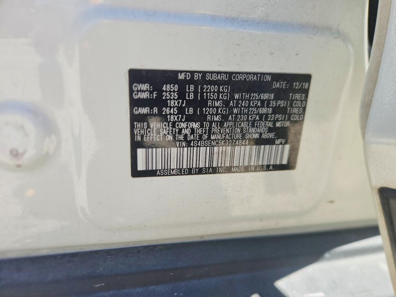 2019 Subaru Outback 3.6r Limited White vin: 4S4BSENC5K3274844
