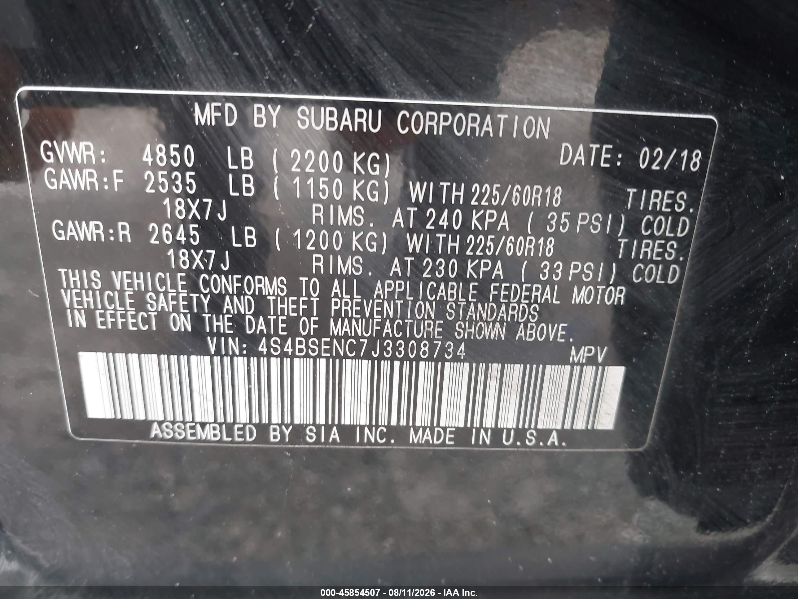 2018 Subaru Outback 3.6r Limited Черный vin: 4S4BSENC7J3308734