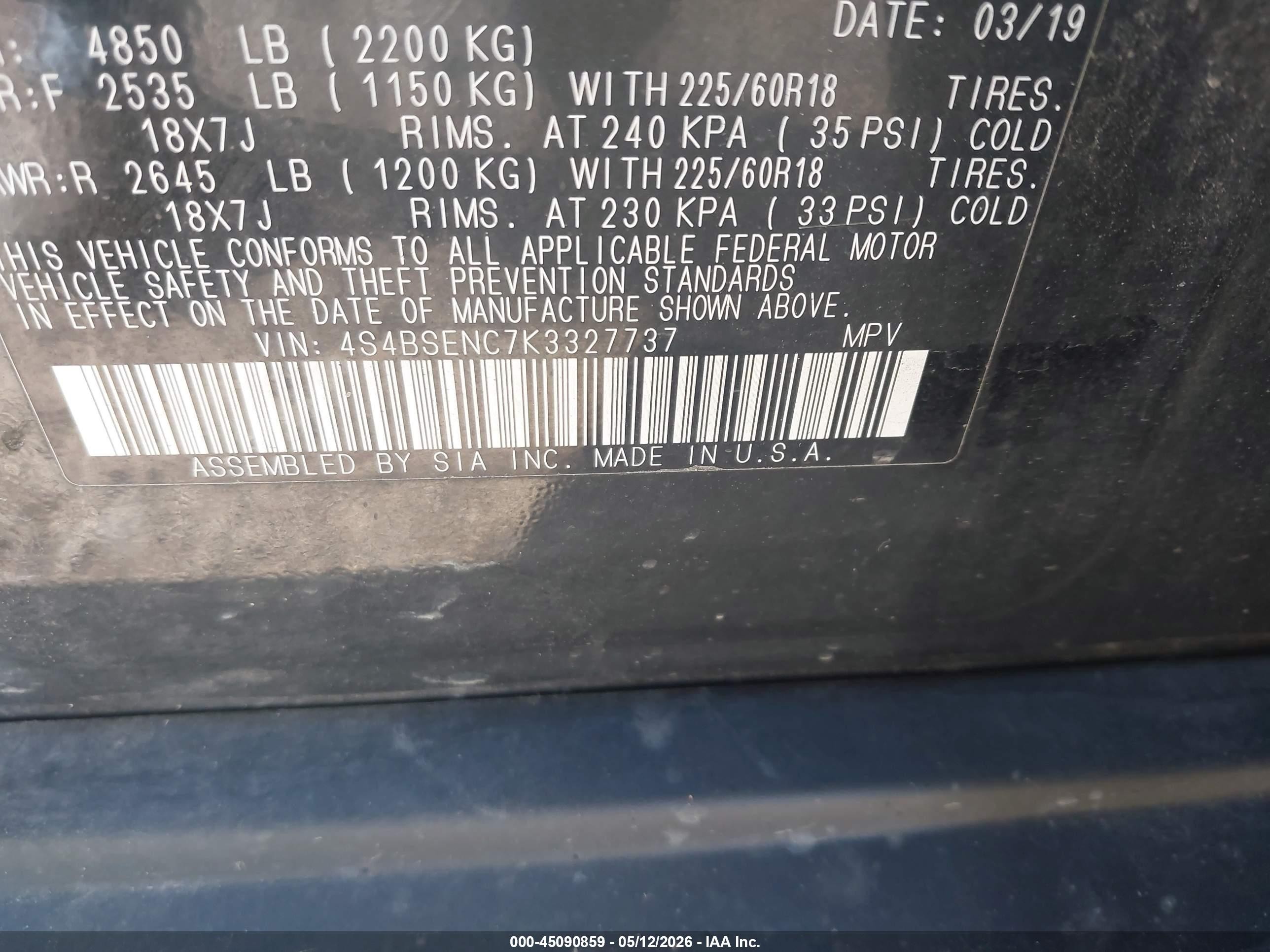 2019 Subaru Outback 3.6r Limited Black vin: 4S4BSENC7K3327737