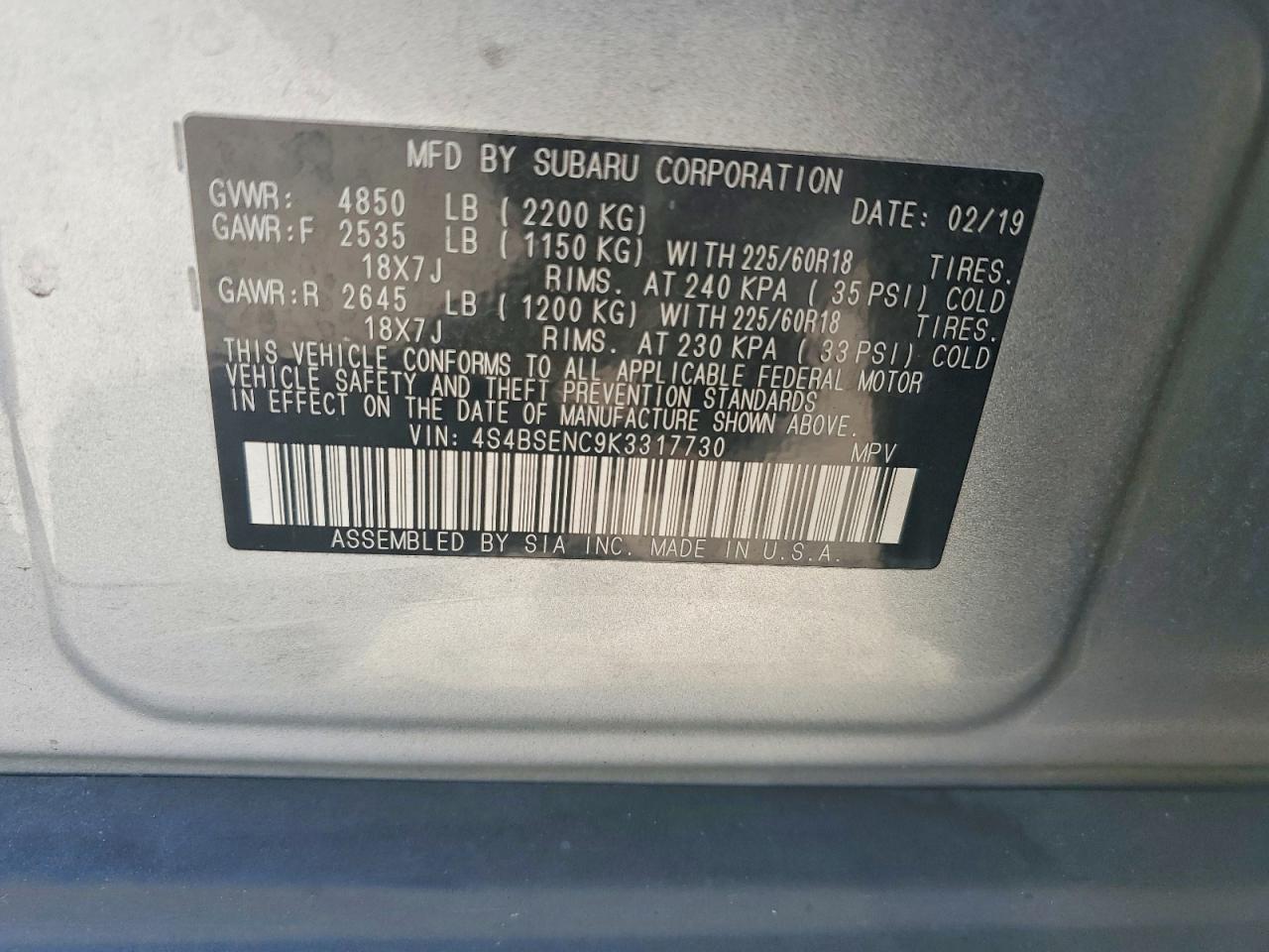 2019 Subaru Outback 3.6r Limited Silver vin: 4S4BSENC9K3317730