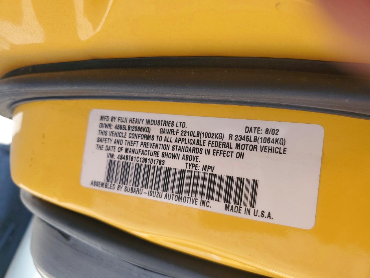 2003 Subaru Baja Yellow vin: 4S4BT61C136101783
