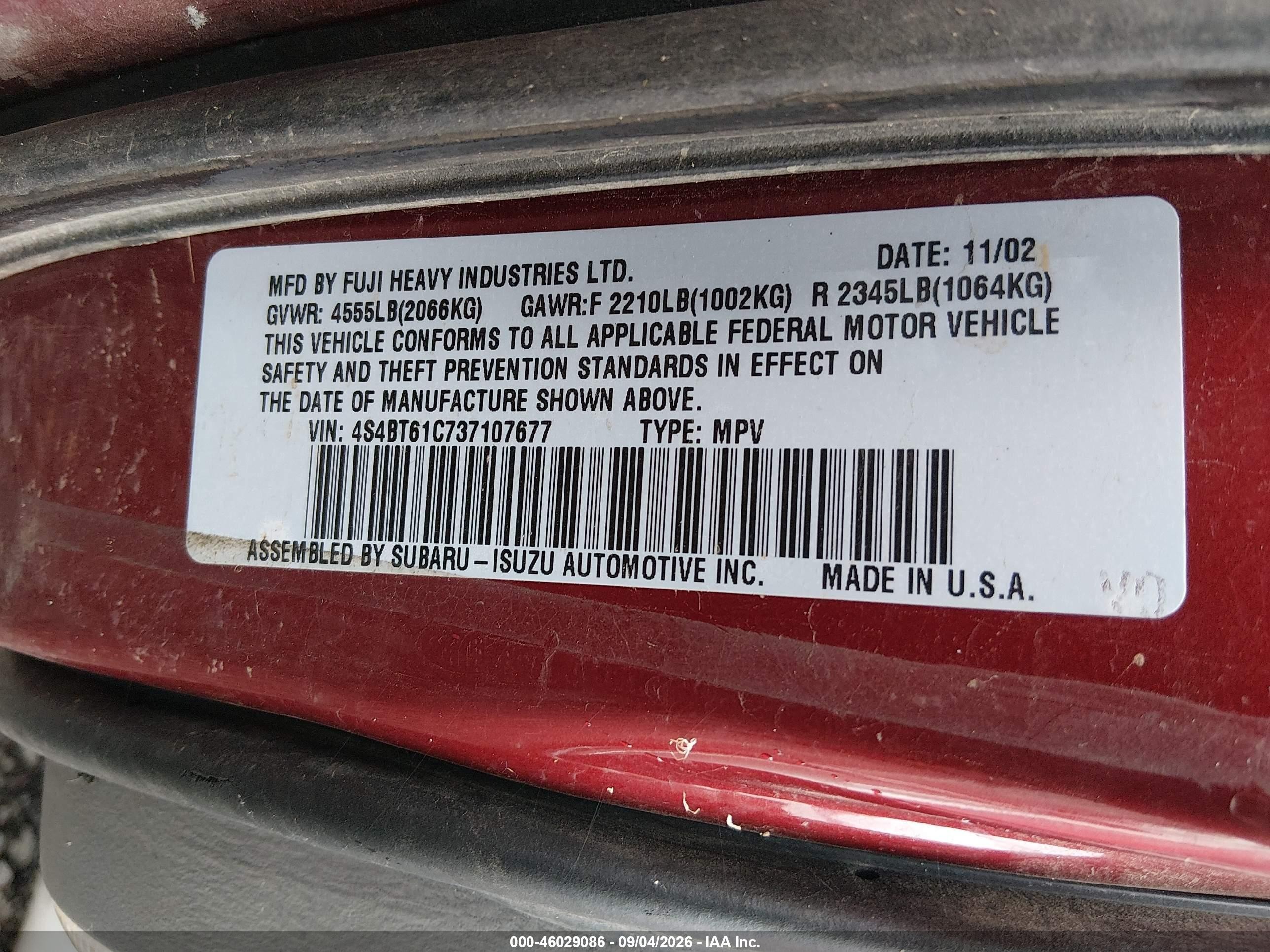 2003 Subaru Baja   Red vin: 4S4BT61C737107677