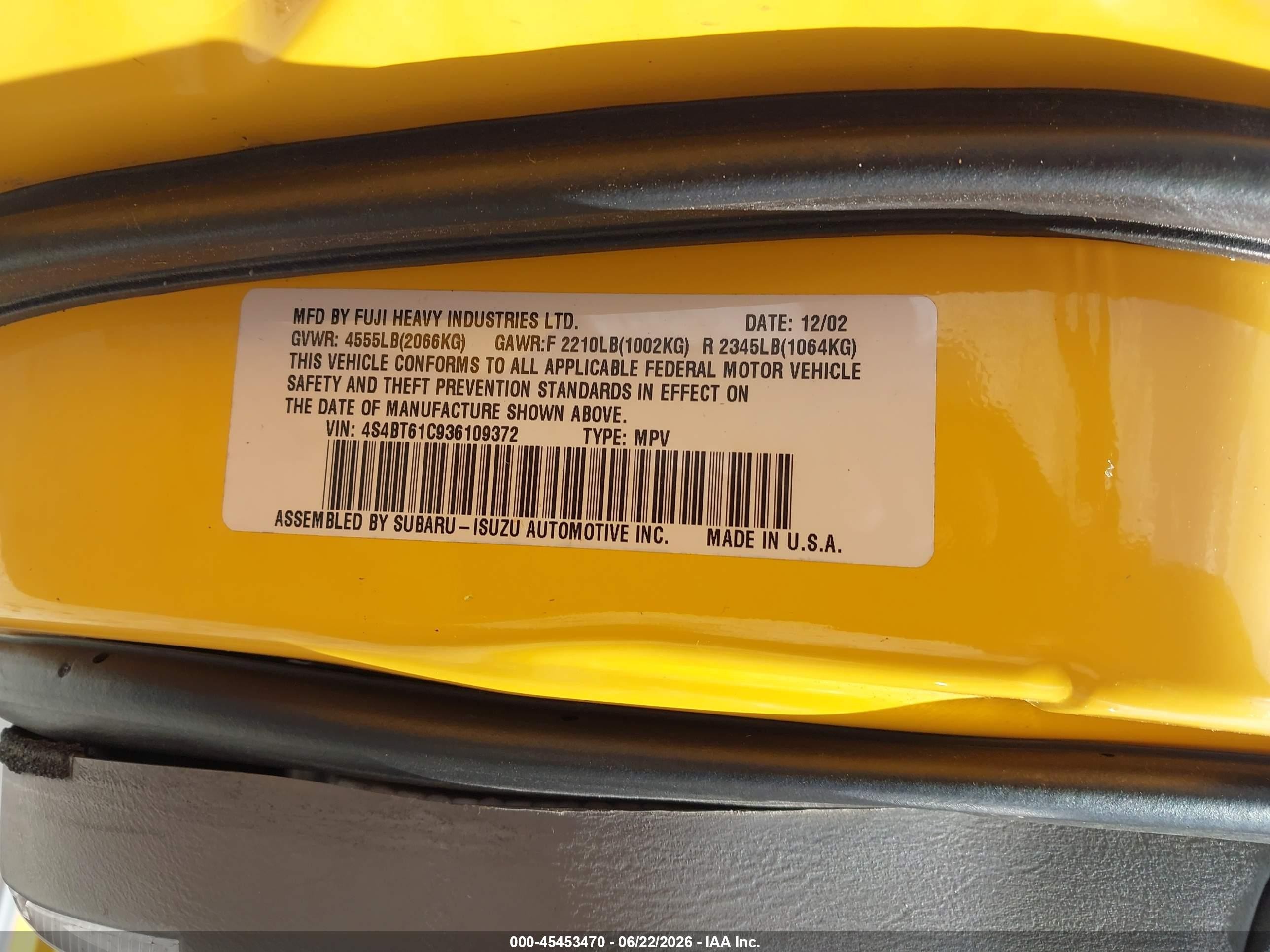 2003 Subaru Baja   Yellow vin: 4S4BT61C936109372