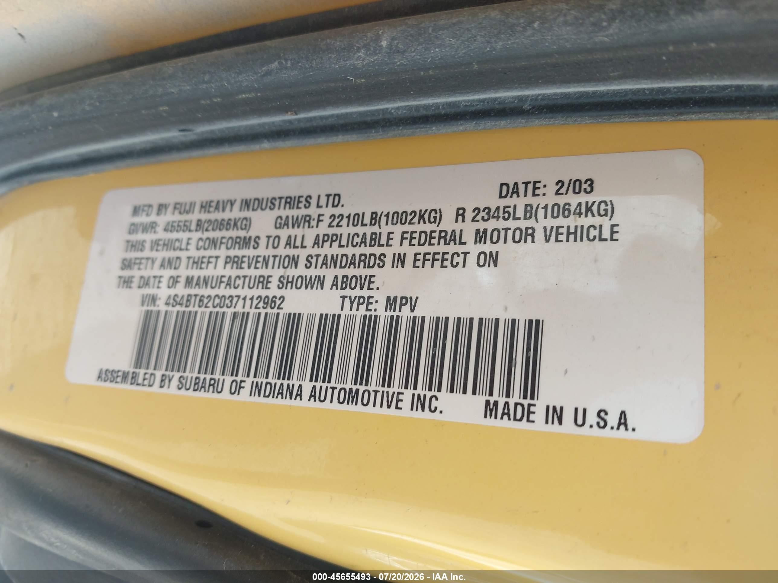 2003 Subaru Baja Sport Желтый vin: 4S4BT62C037112962