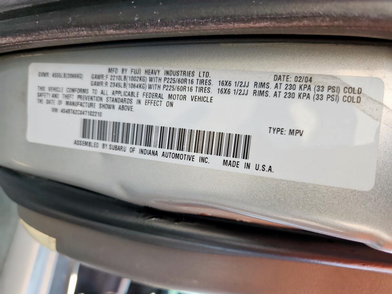2004 Subaru Baja Sport Silver vin: 4S4BT62C047102210