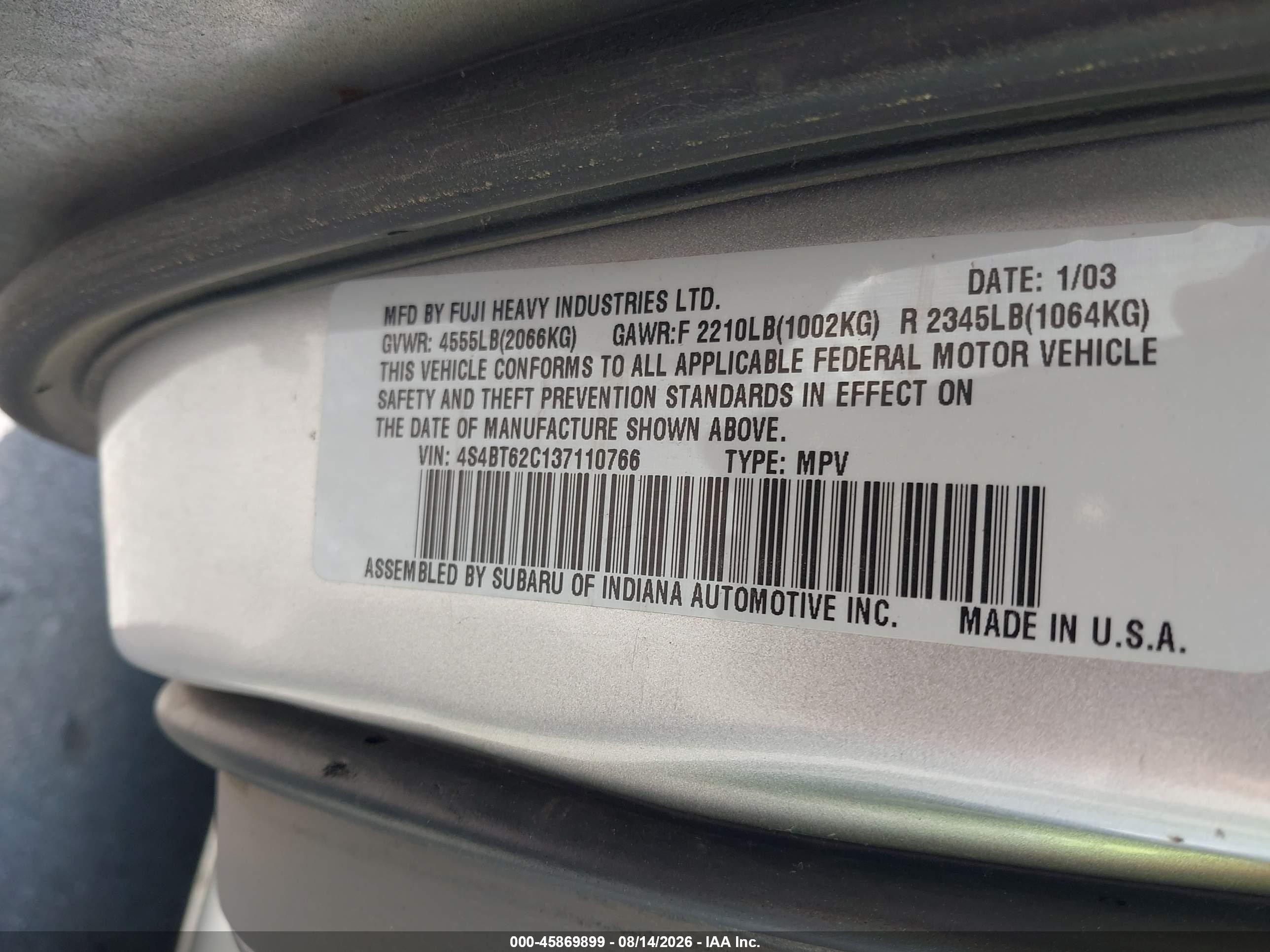 2003 Subaru Baja Sport Silver vin: 4S4BT62C137110766