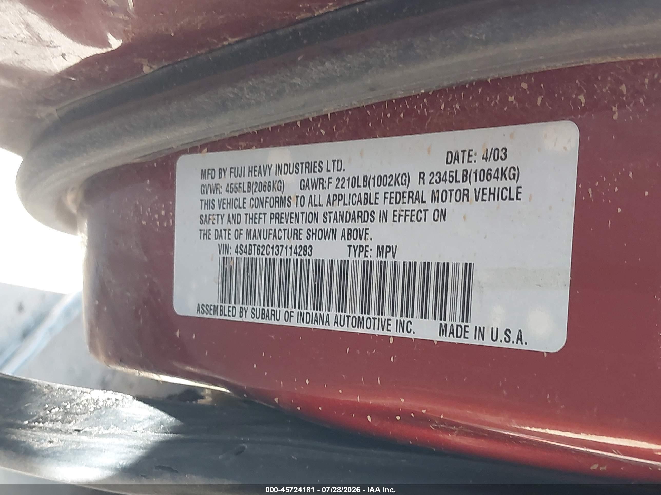 2003 Subaru Baja Sport Maroon vin: 4S4BT62C137114283