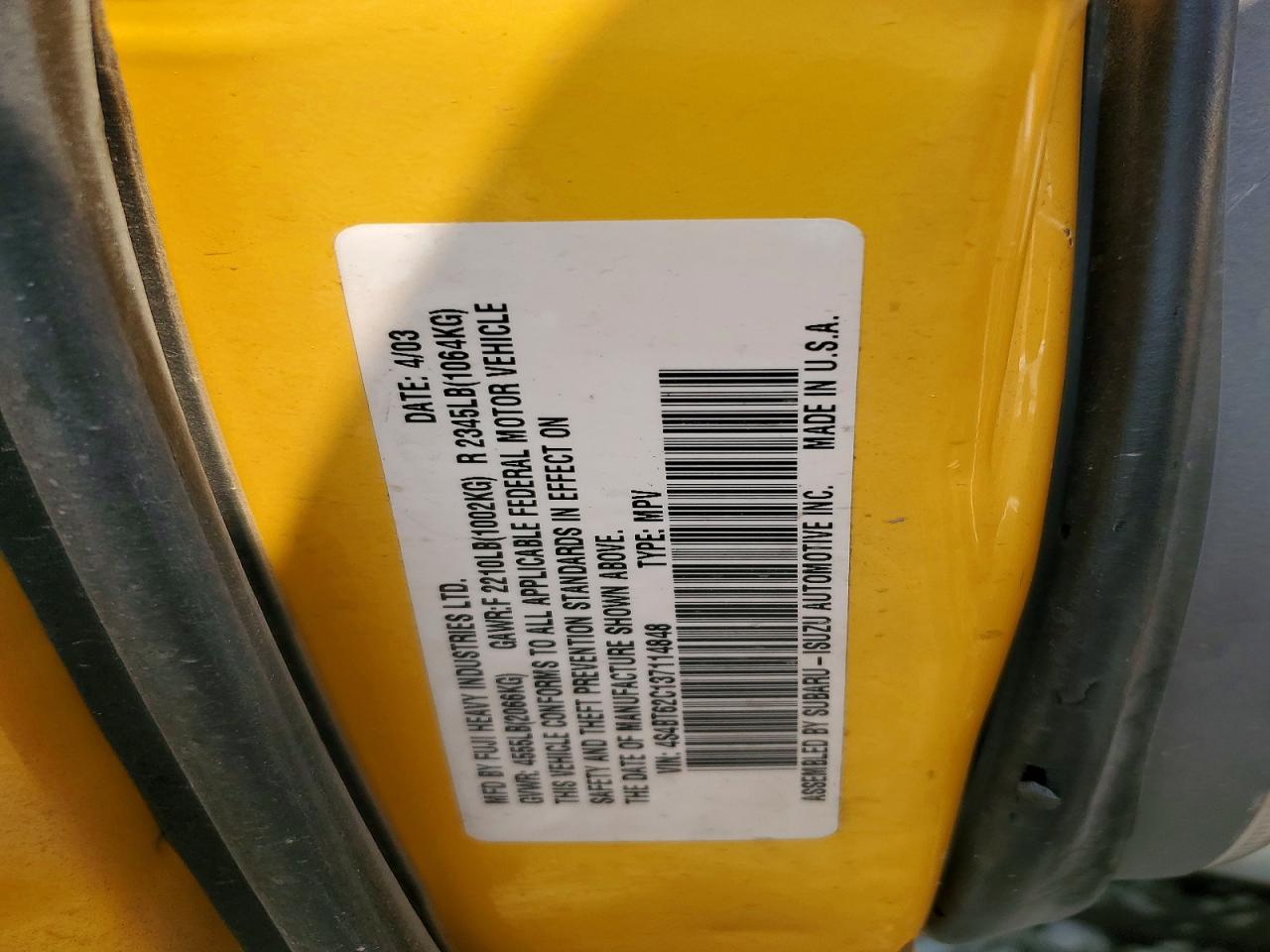 2003 Subaru Baja Sport Yellow vin: 4S4BT62C137114848