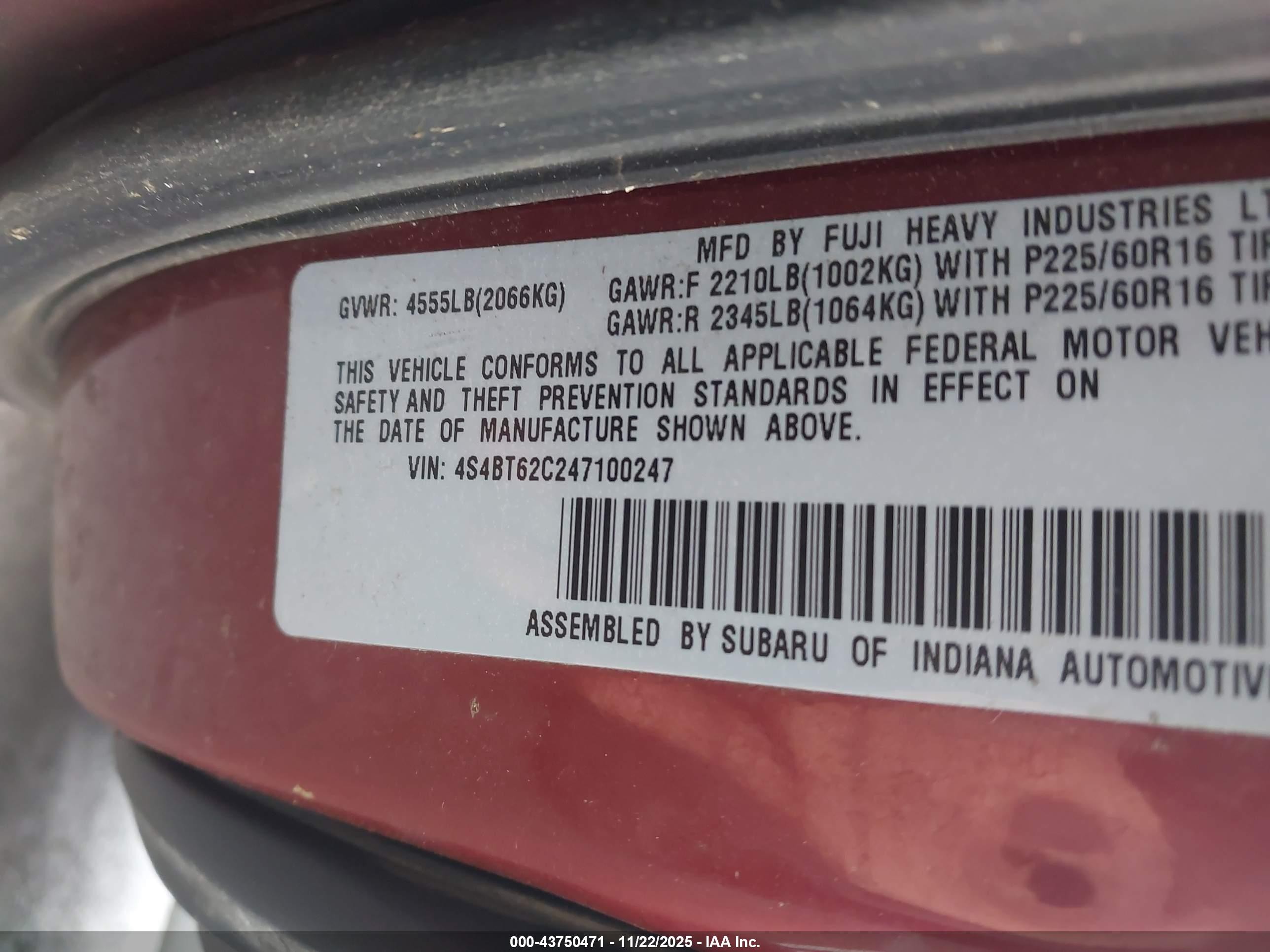 2004 Subaru Baja Sport Burgundy vin: 4S4BT62C247100247