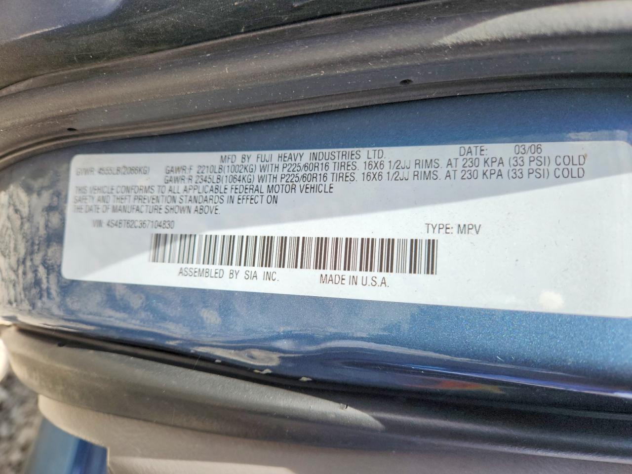 2006 Subaru Baja Sport Blue vin: 4S4BT62C367104830