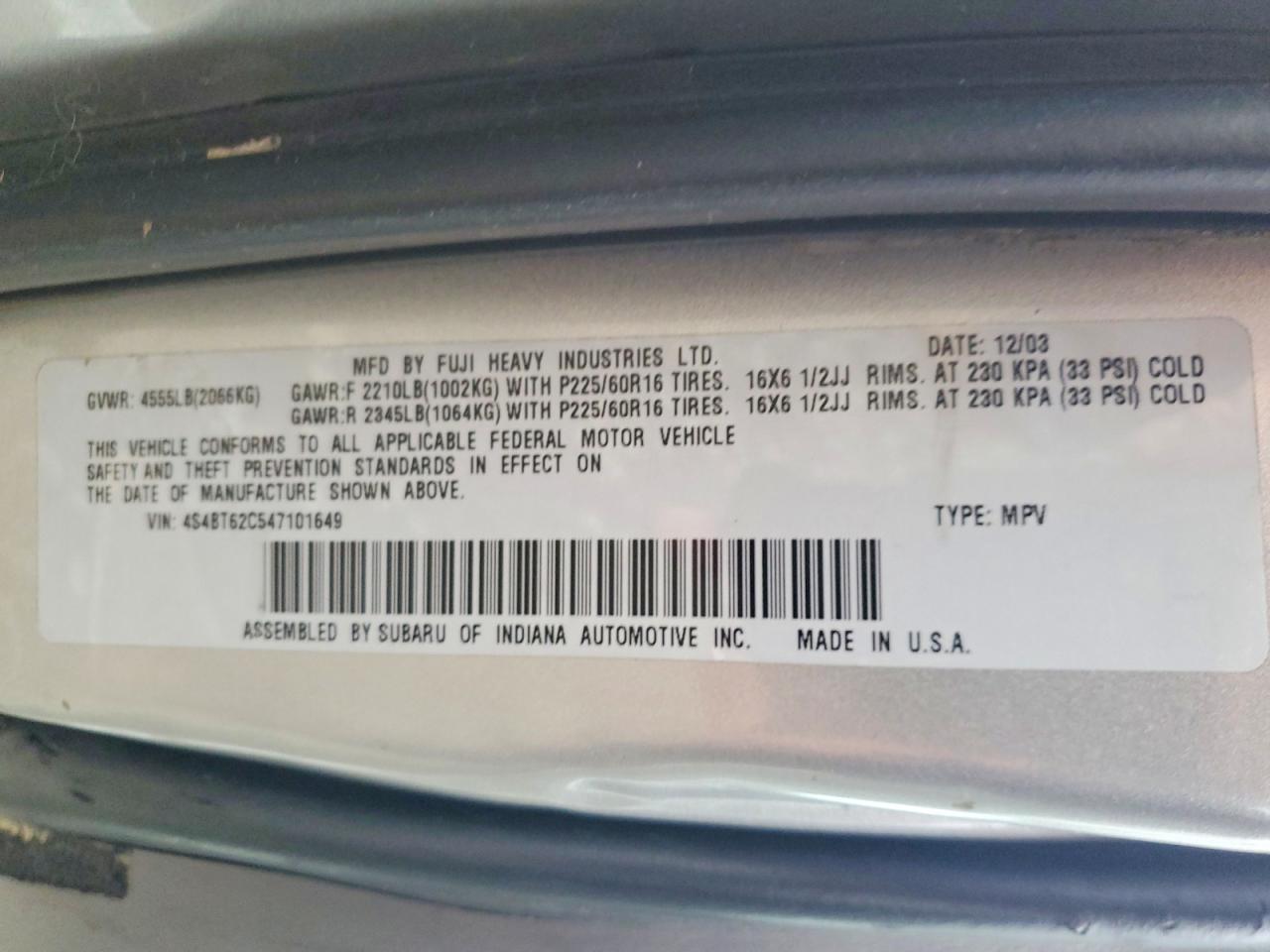 2004 Subaru Baja Sport Silver vin: 4S4BT62C547101649