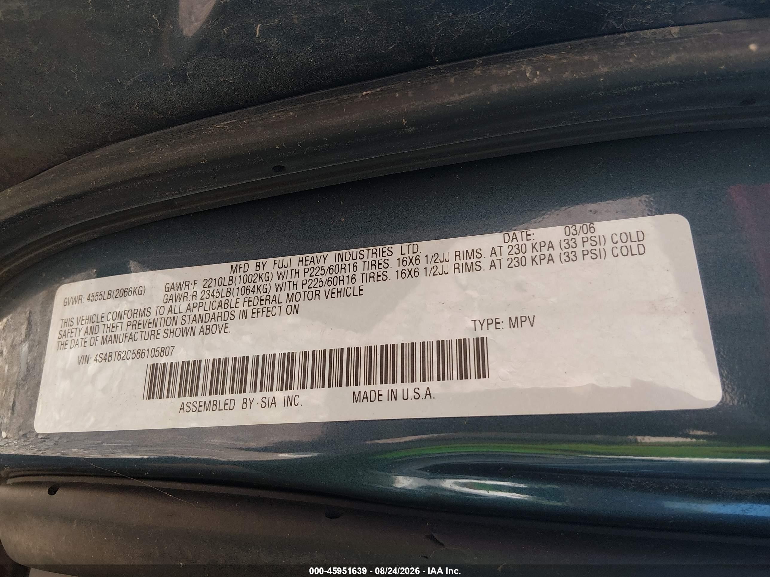 2006 Subaru Baja Sport Light Blue vin: 4S4BT62C566105807