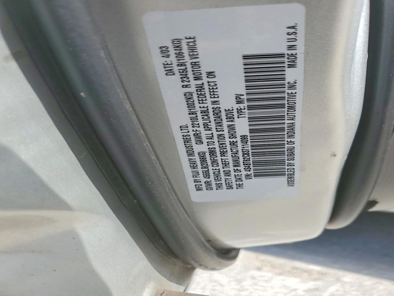 2003 Subaru Baja Sport Silver vin: 4S4BT62C837114099