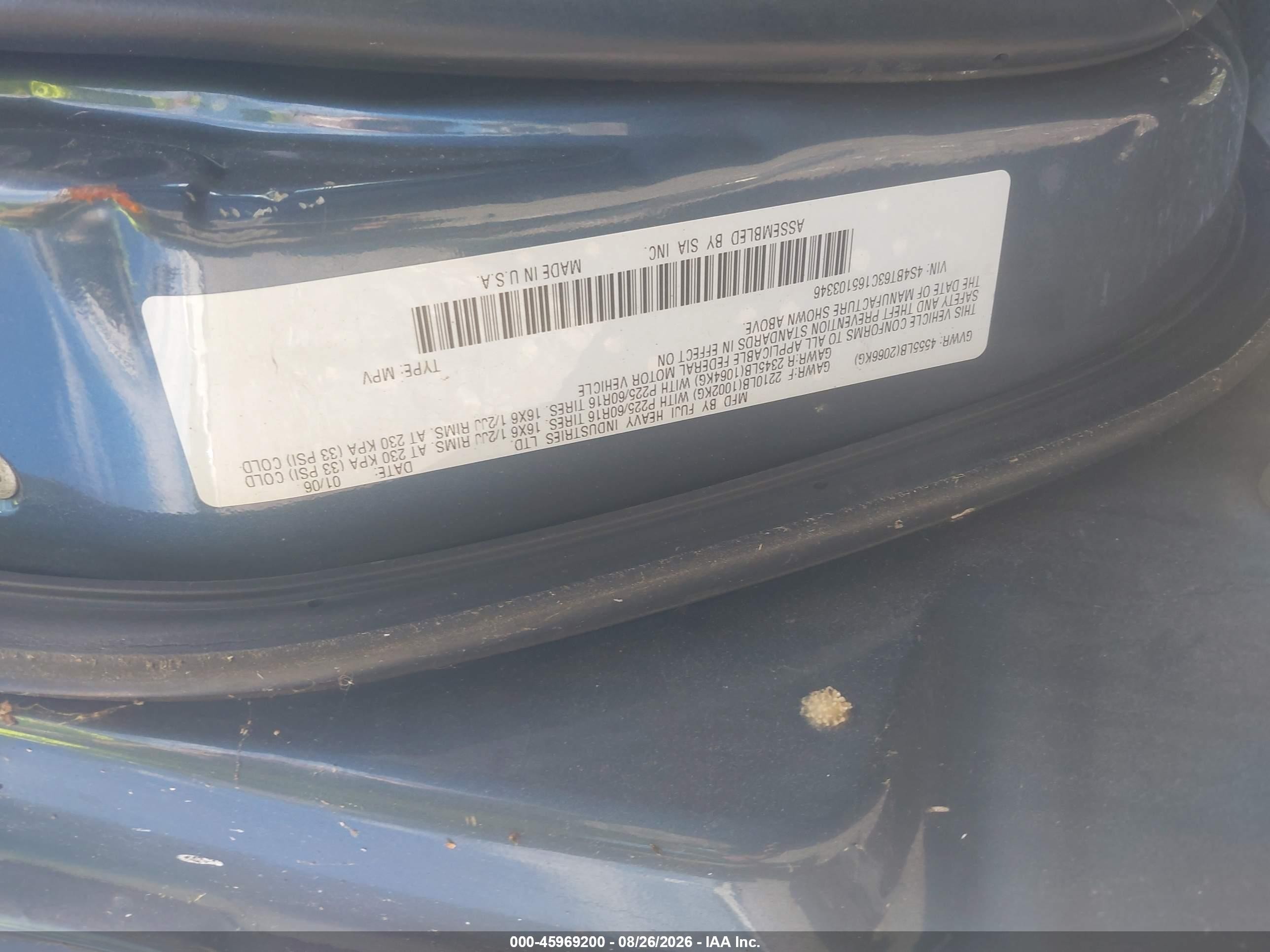 2006 Subaru Baja Turbo Синий vin: 4S4BT63C165103346