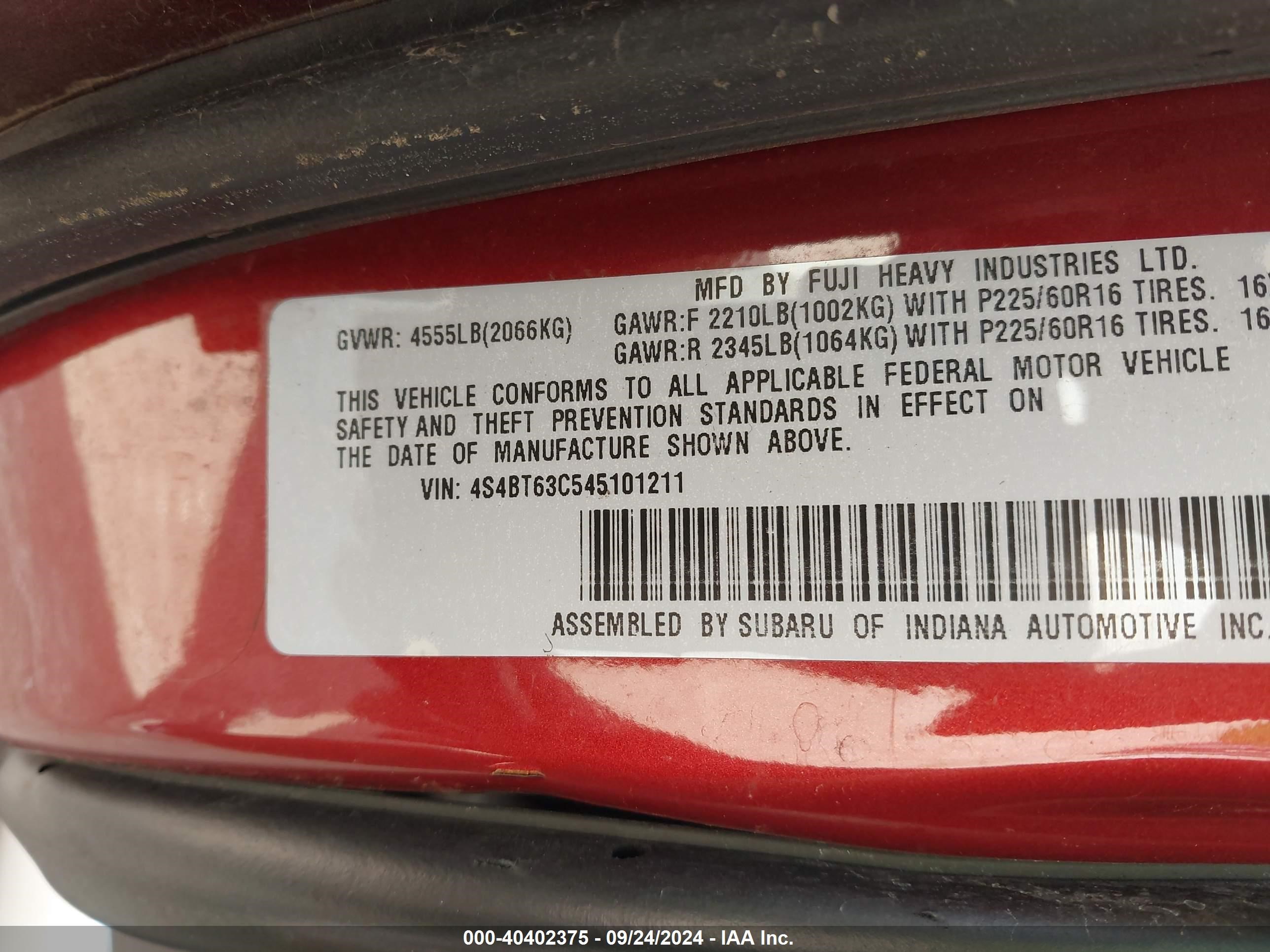 2004 Subaru Baja Turbo Red vin: 4S4BT63C545101211