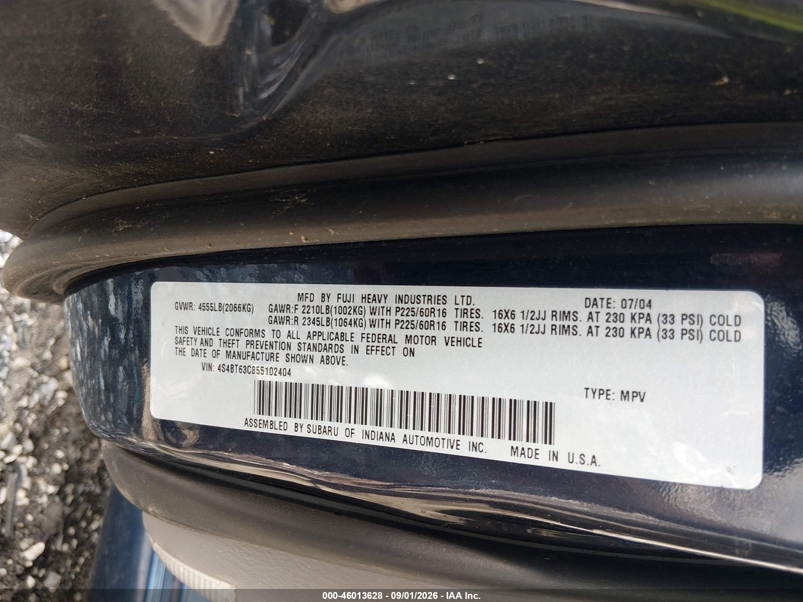 2005 Subaru Baja (natl) Turbo Blue vin: 4S4BT63C855102404