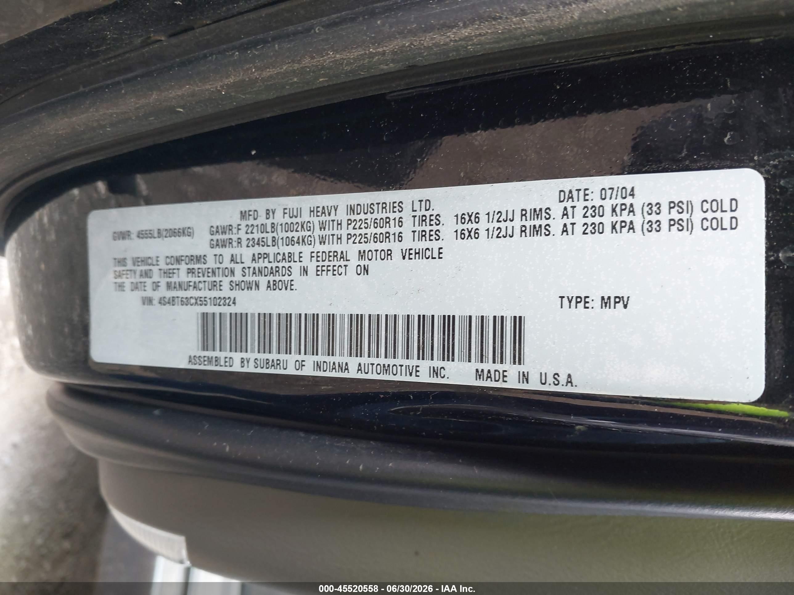 2005 Subaru Baja Turbo Черный vin: 4S4BT63CX55102324