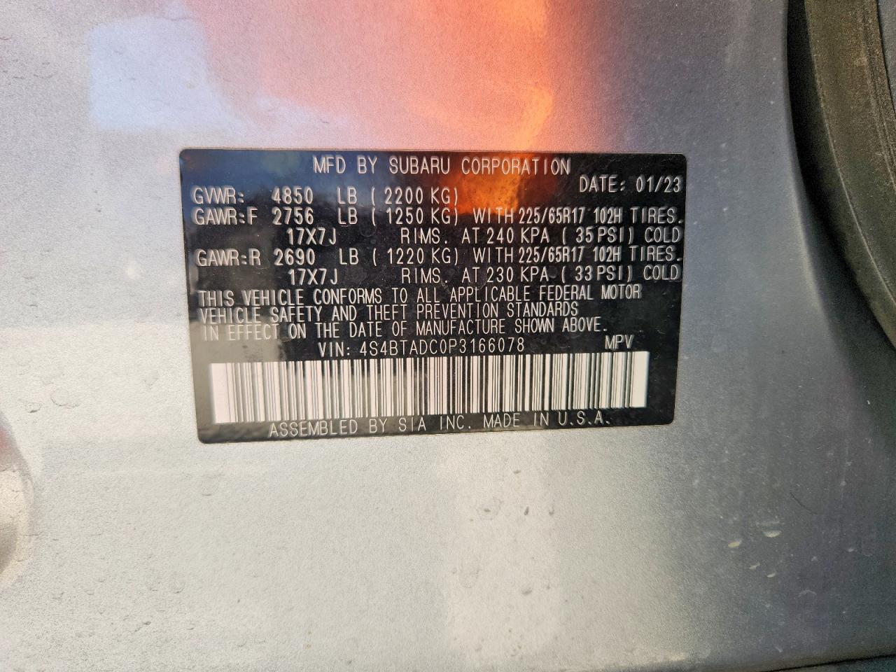 2023 Subaru Outback Premium Серебряный vin: 4S4BTADC0P3166078