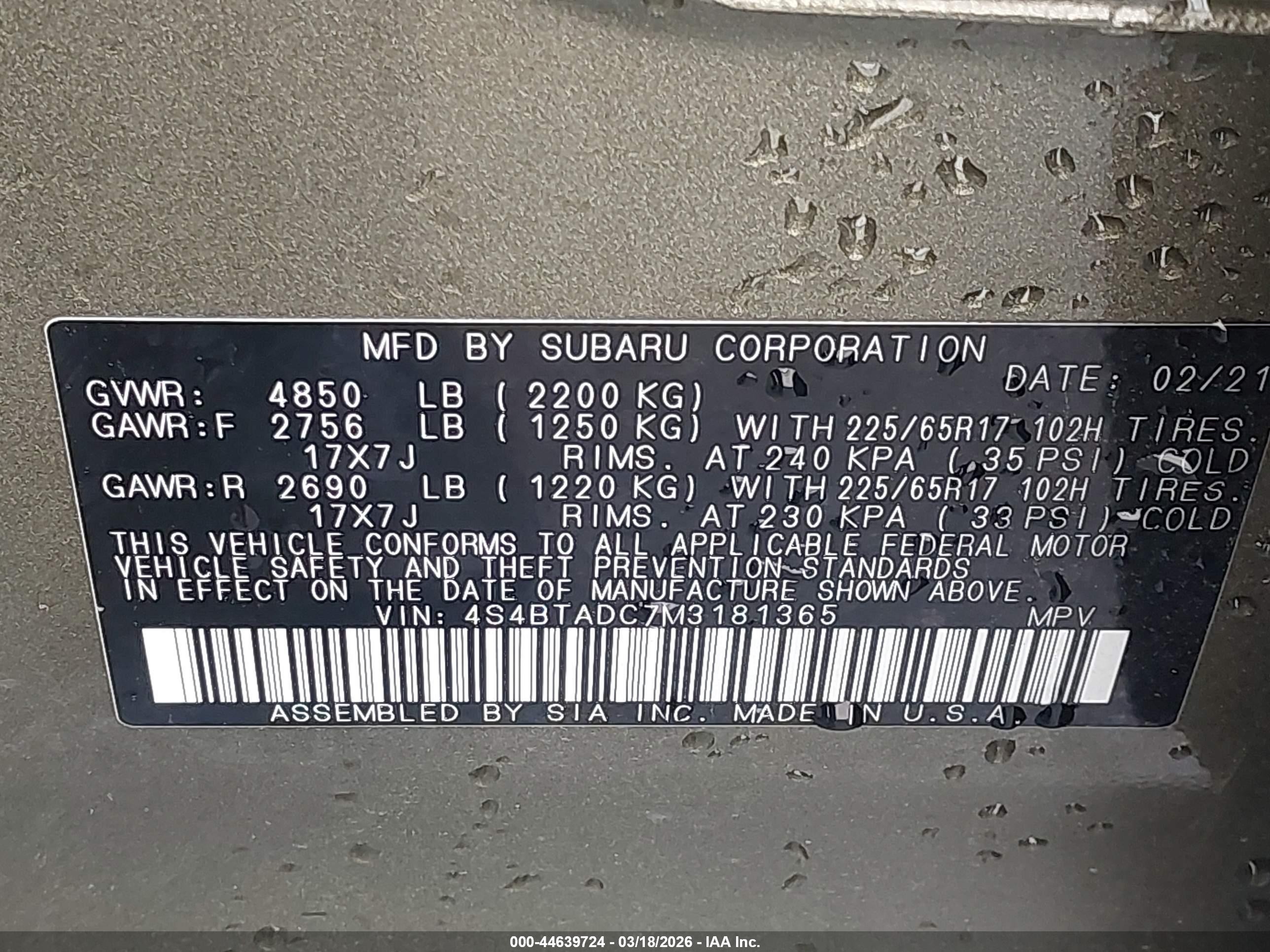 2021 Subaru Outback Premium Green vin: 4S4BTADC7M3181365