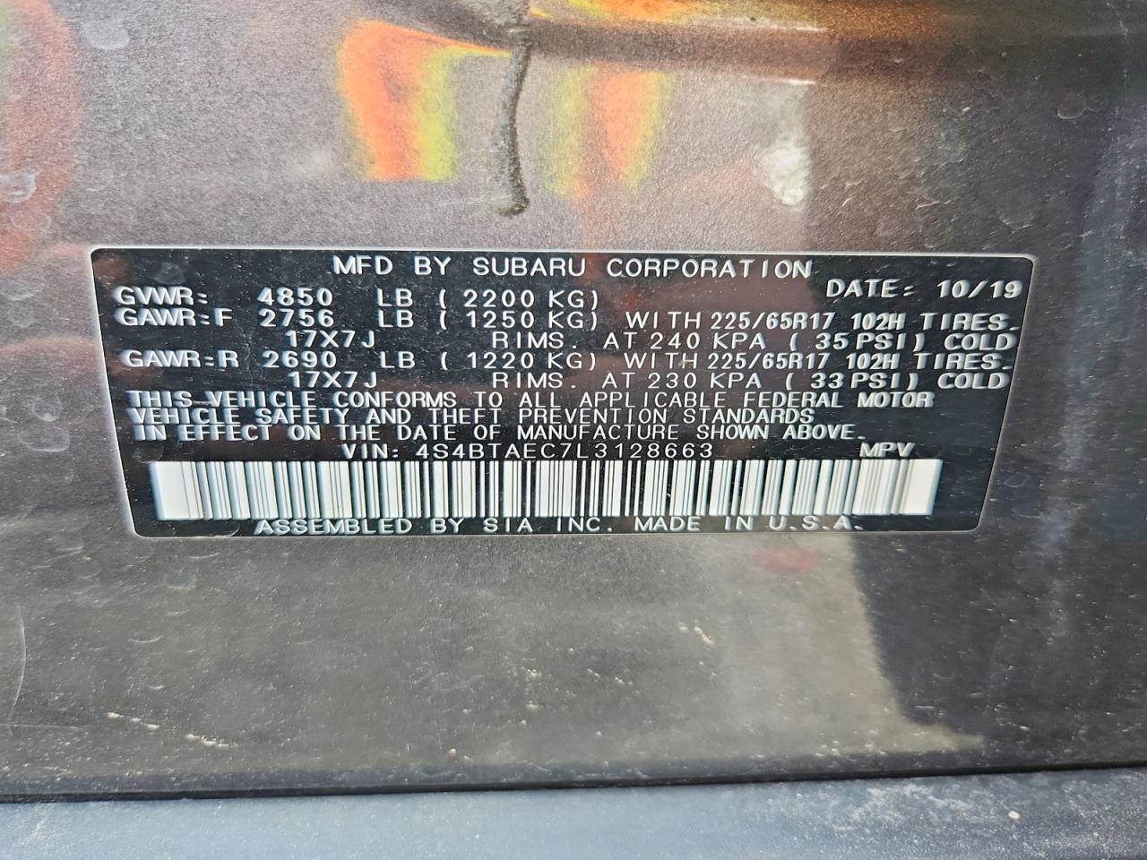 2020 Subaru Outback Premium Gray vin: 4S4BTAEC7L3128663