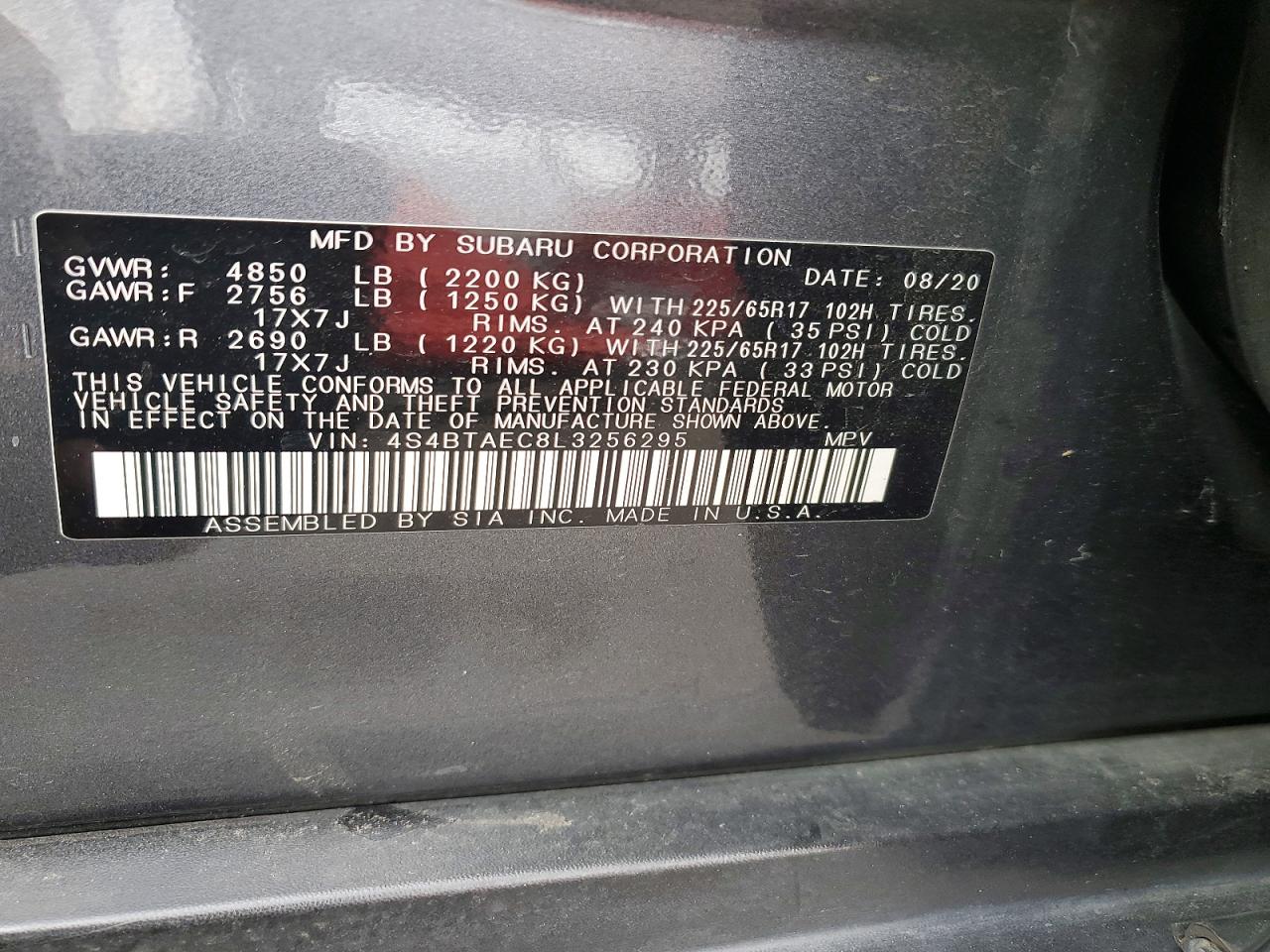 2020 Subaru Outback Premium Gray vin: 4S4BTAEC8L3256295